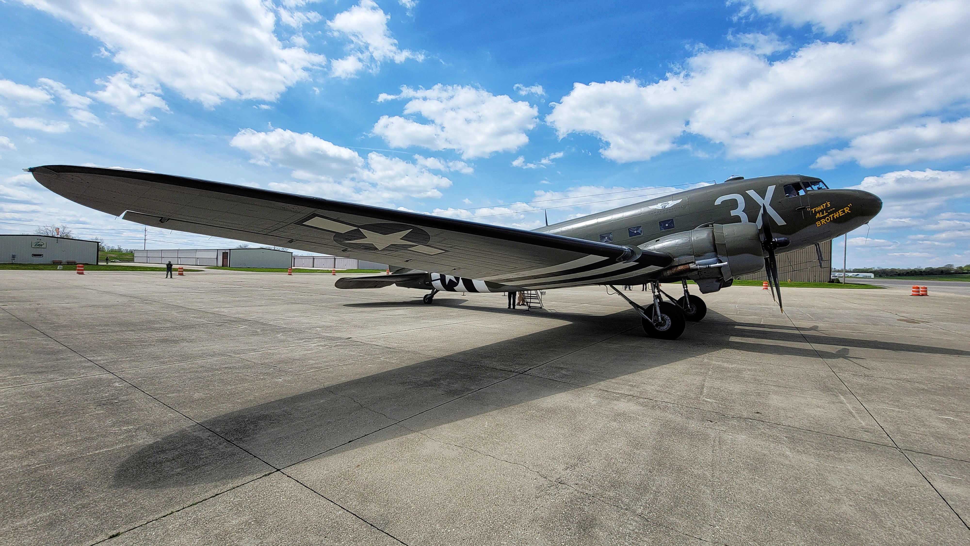 That’s All, Brother, a C-47 piloted by Lt. Col. John Donalson, arrived at Butler County Regional Airport Friday, April 16 for a three-day visit with tours and rides available. The historic WWII C-47 aircraft led over 800 C-47’s over the drop zones of Normandy, France on D-Day on June 6th, 1944. NICK GRAHAM / STAFF