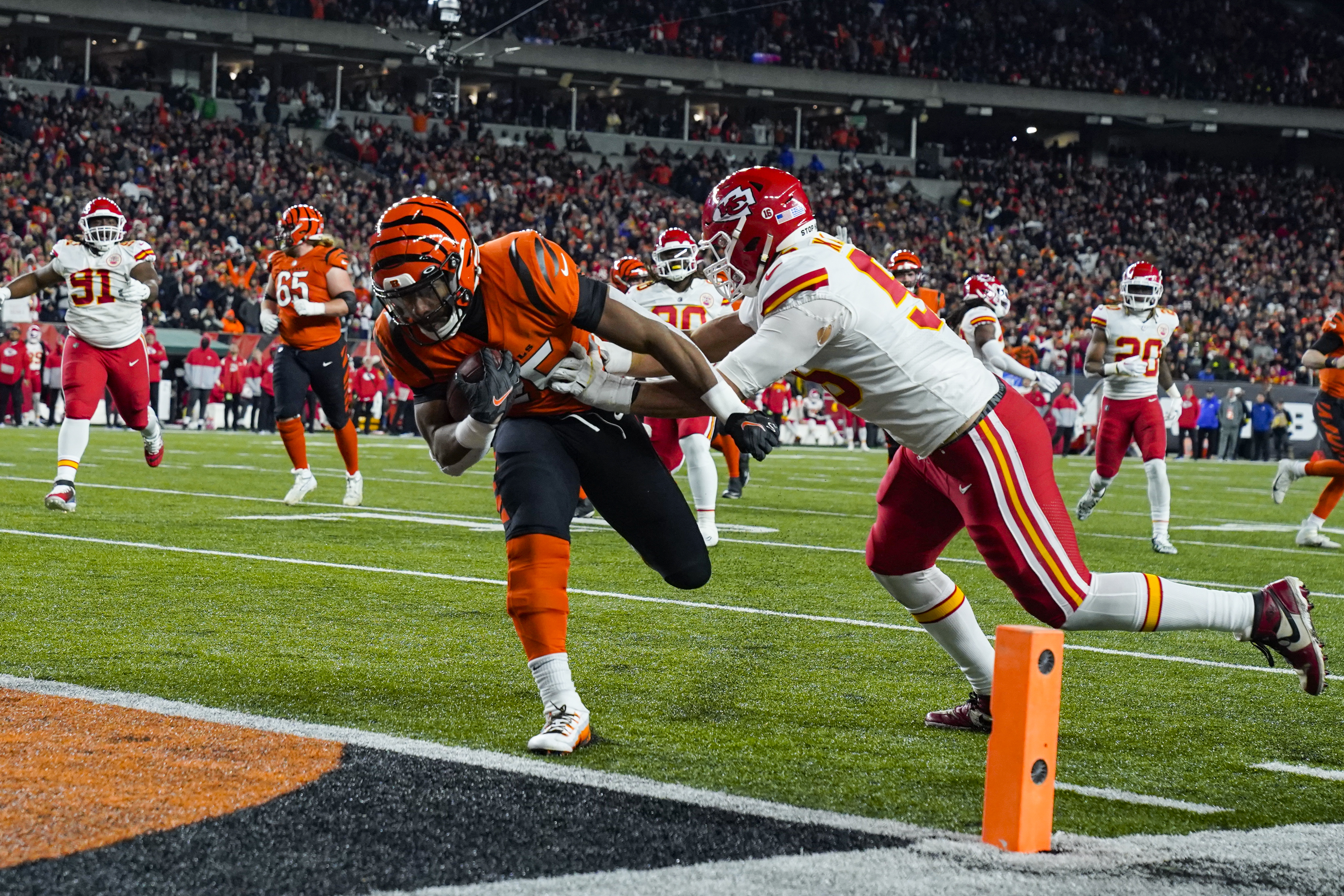 Kansas City Chiefs defensive end George Karlaftis waits for the