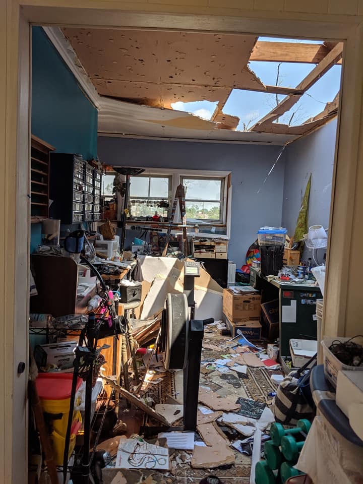 Robin Sassenberg’s art room after the tornado struck. Friends and volunteers from Oregon District businesses helped remove debris in the wake of the Memorial Day tornadoes.
