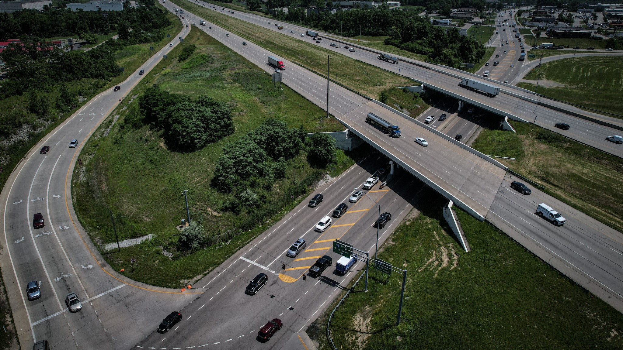 Interstate 75 runs over the top of Ohio 73 in Warren County. In recent years, Ohio State Patrol troopers have cited thousands of motorist for driving at least 100 mph. JIM NOELKER/STAFF