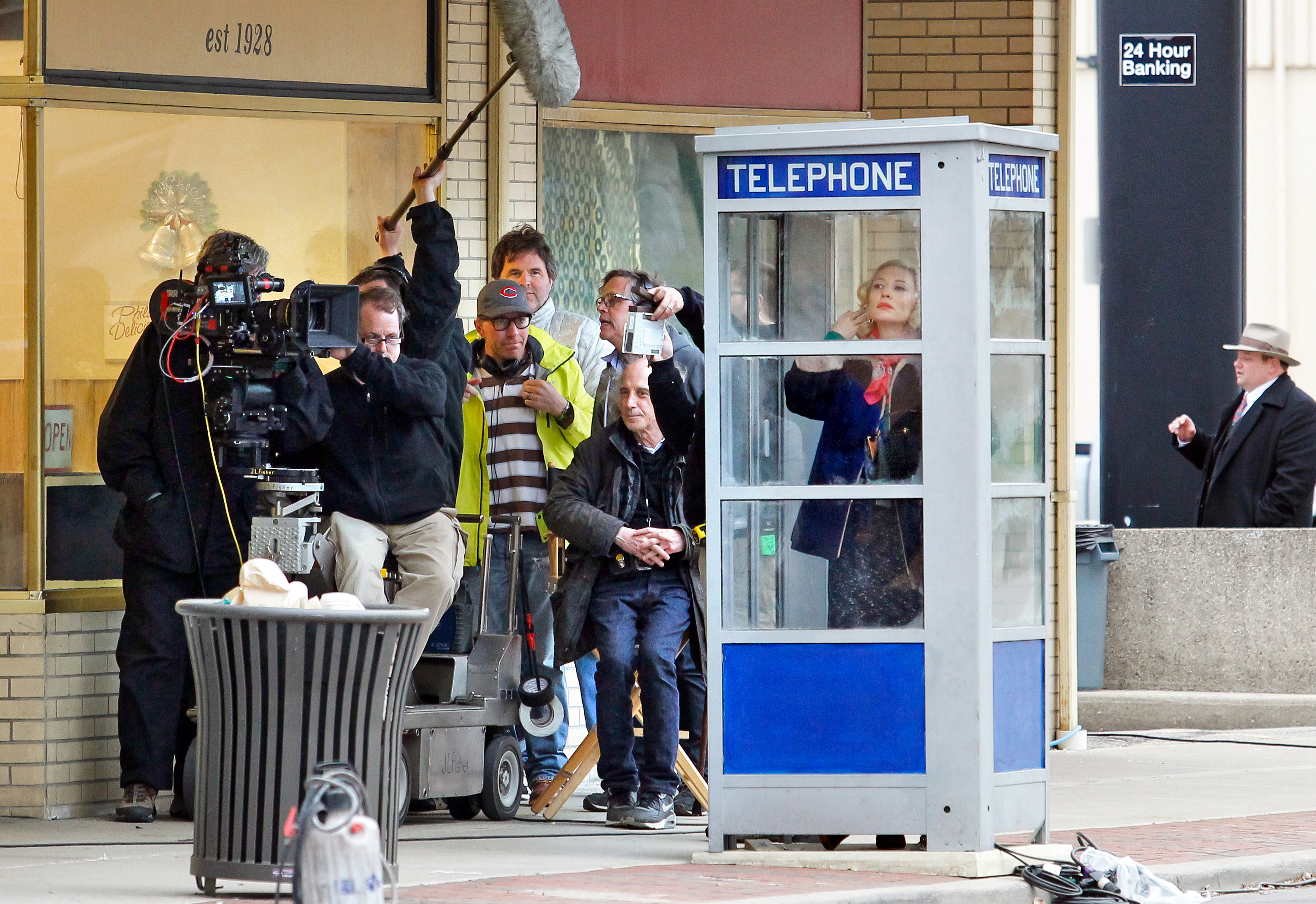 Cate Blanchett is filmed for a scene in the movie "Carol" outside Kosta's Restaurant along Court Street in Hamilton.