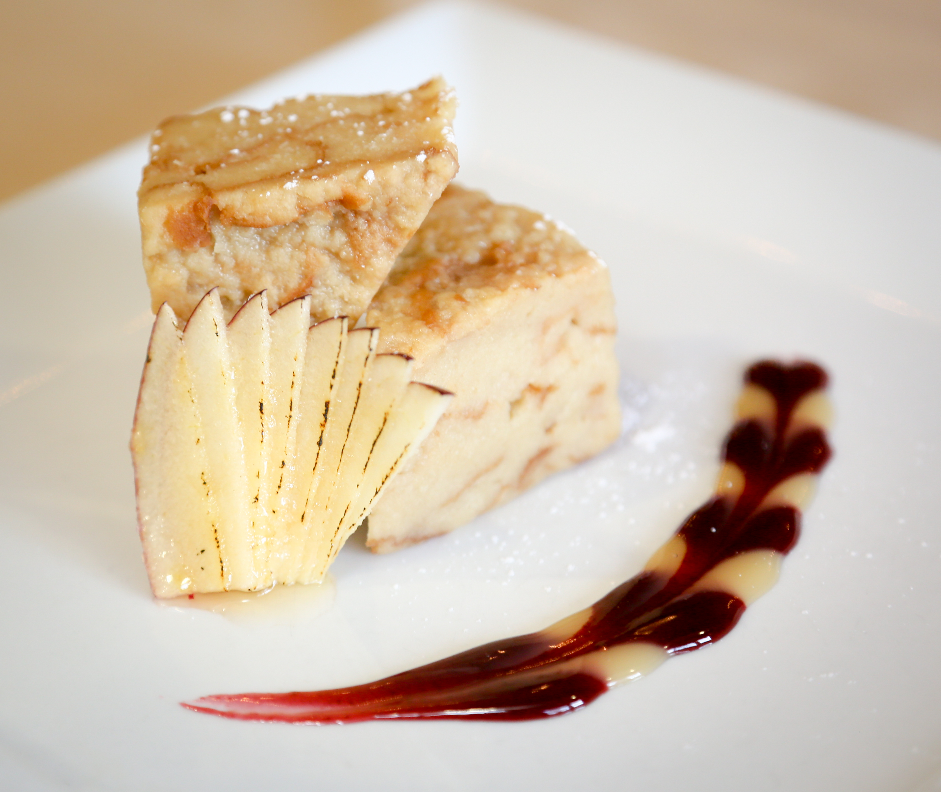 Bread Pudding with apples and caramel sauce at the Coach House Tavern & Grille in Hamilton.