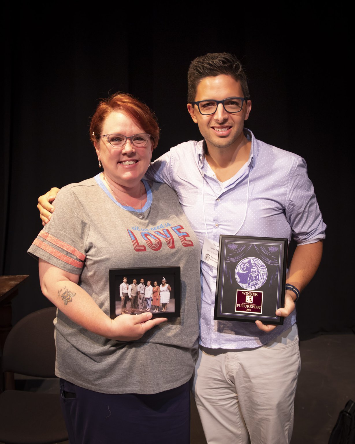 Winning playwright Jared Eberlein of Massachusetts is pictured with Dawn Roth Smith, who directed his play, “Fall With Me” at Dayton Playhouse’s 2019 FutureFest. PHOTO BY ART FABIAN