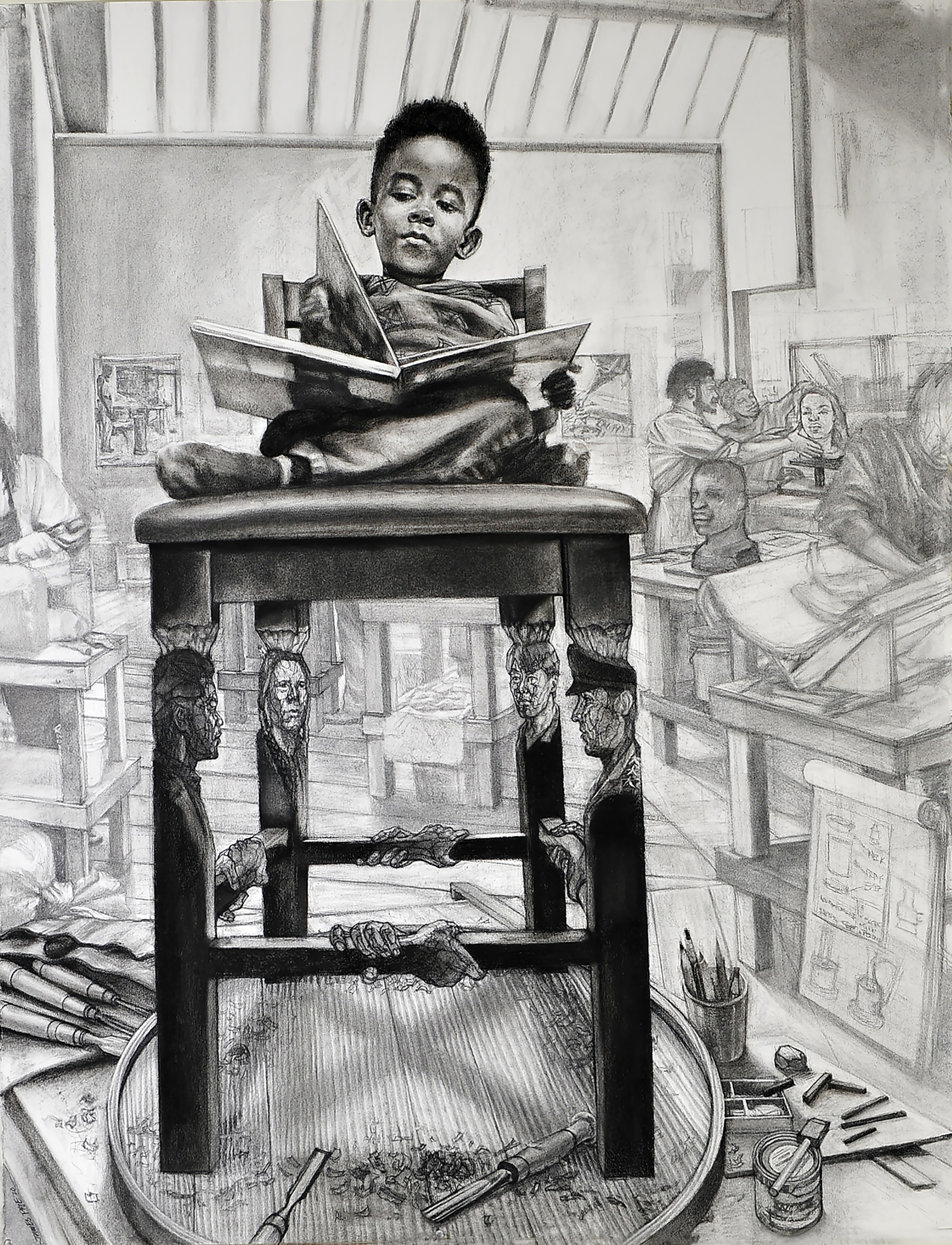 James Pate’s charcoal drawing, “Ayo’s Chair”
