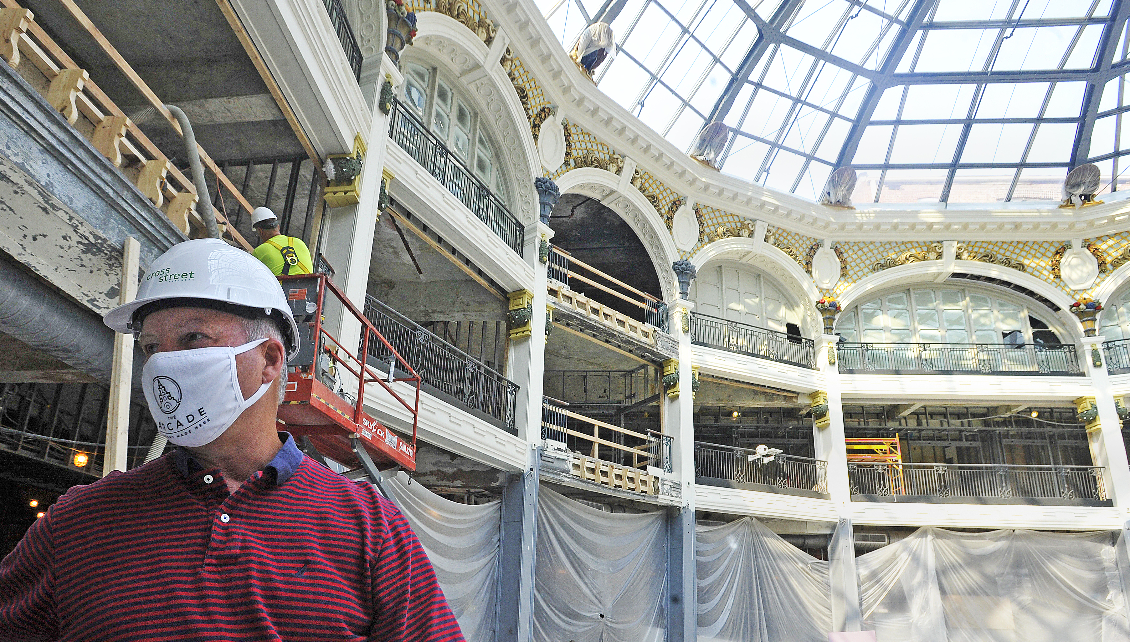 Dave Willliams, senior development director with Cross Street Partners, talks Wednesday. Aug. 26, about the continuing development of the downtown Dayton arcade.
MARSHALL GORBY\STAFF