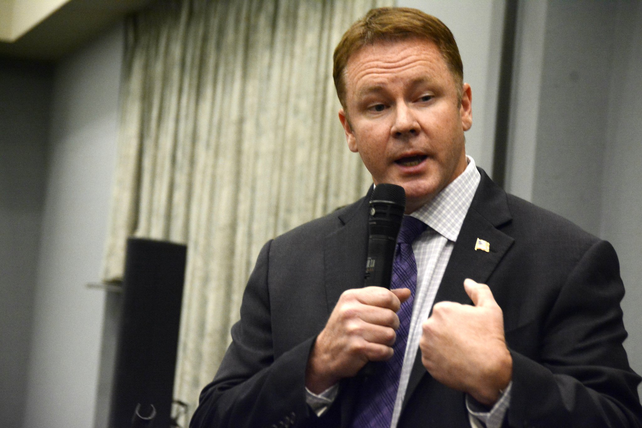 Miami University and the Journal-News presented a series of debates this election cycle, including Thursday night’s Oct. 18, 2018 8th Ohio Congressional District debate. Pictured is Congressman Warren Davidson, R-Troy, during Thursday’s debate in the Wilks Conference Center at Miami University Regionals in Hamilton. MICHAEL D. PITMAN/STAFF
