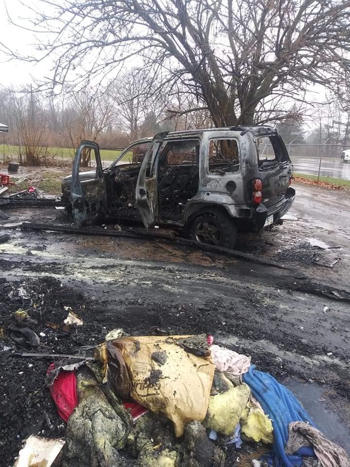 Two Jeeps were destroyed during a New Year's Day fire in the 1900 block of Baltimore Street, according to fire officials. SUBMITTED PHOTO