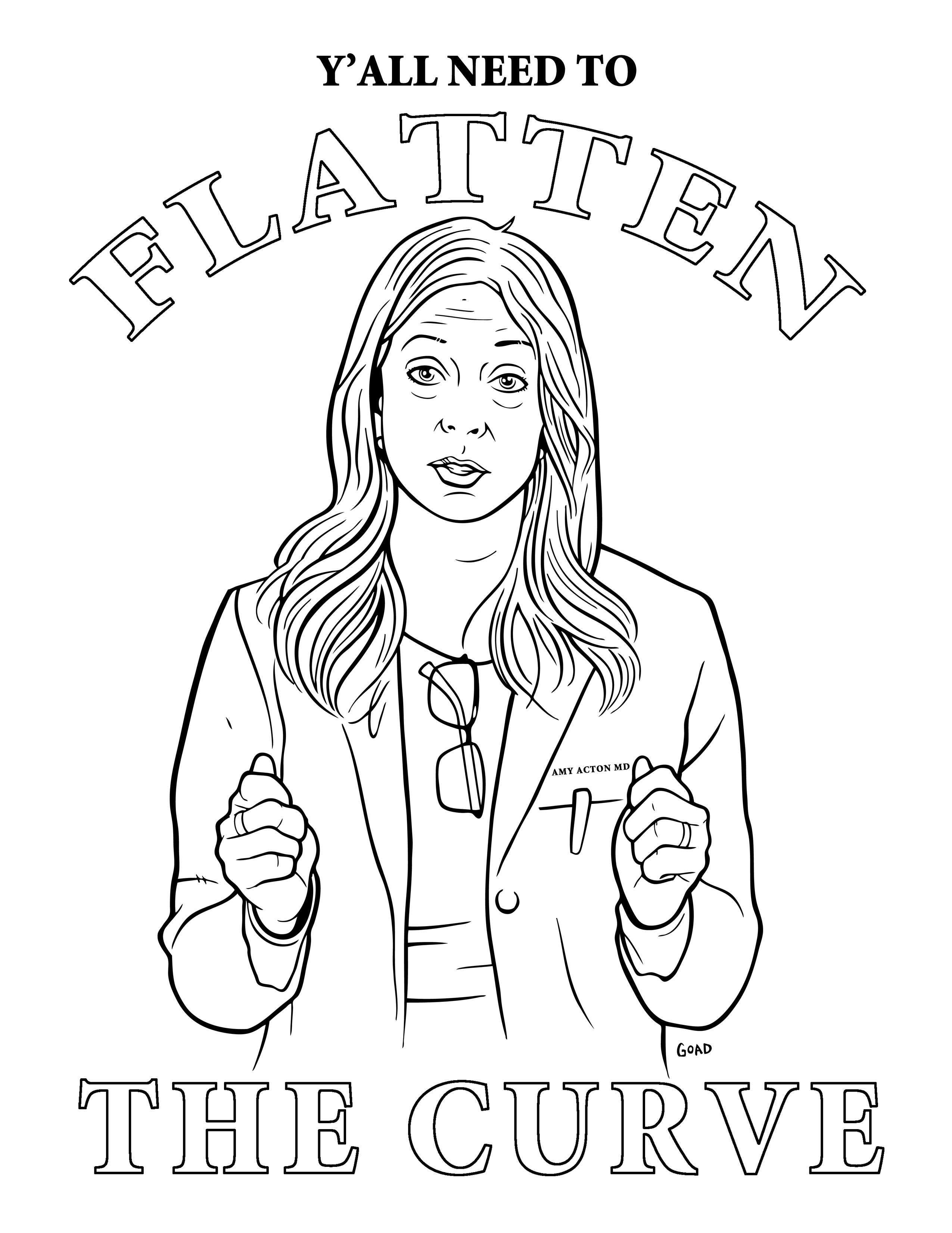 Jason Goad, A Dayton area artist, has created the "Ya’ll Need to Flatten The Curve” downloadable coloring page. The free page featuring an image of Ohio Department of Health Director Dr. Amy Acton.