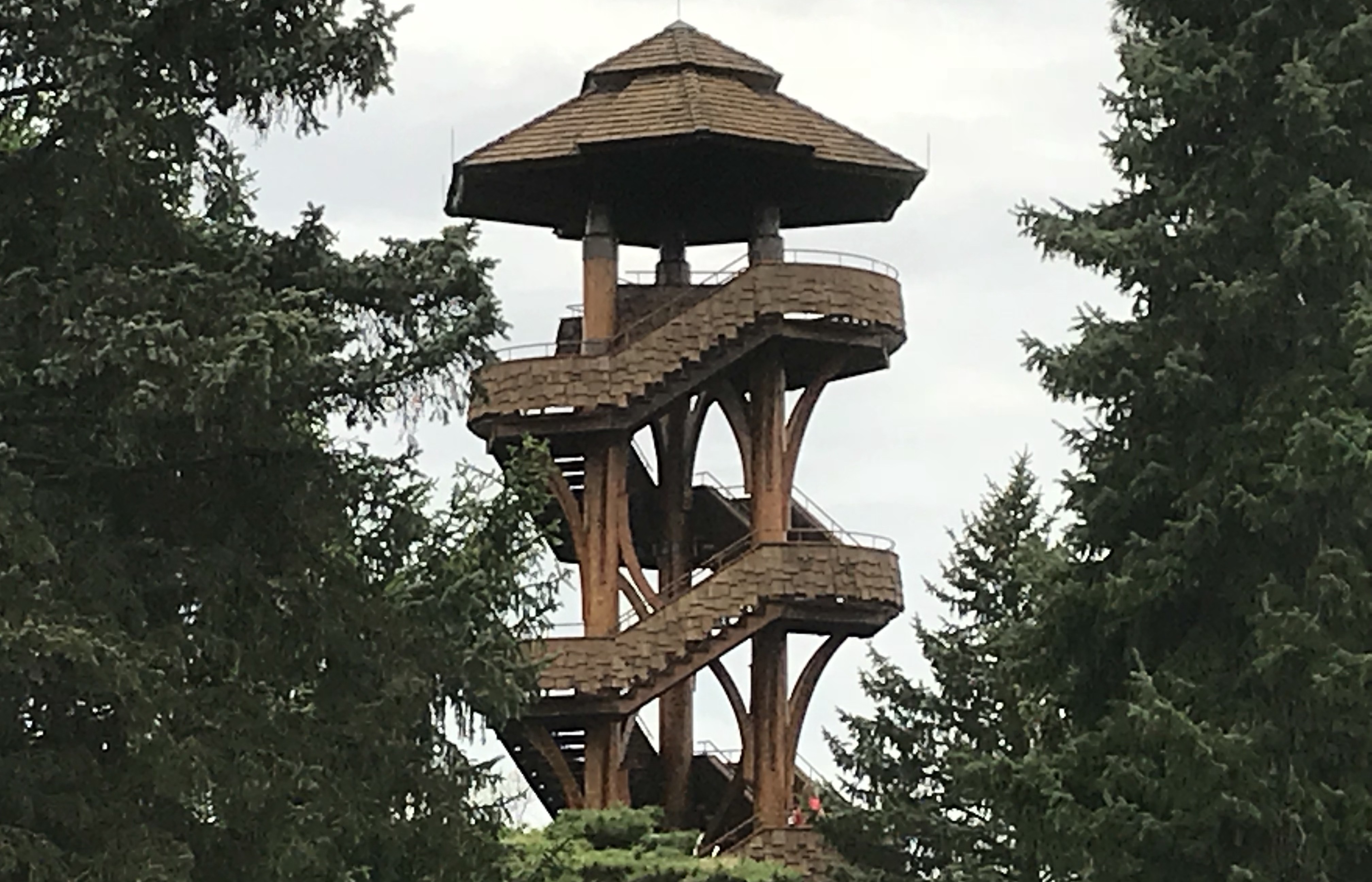 Two people are shown climbing the tree tower Saturday, May 5, 2015, the first day it reopened at Cox Arboretum MetroPark. The tower was closed and disassembled after soft spots were found in fall 2016 in its three wooden logs.