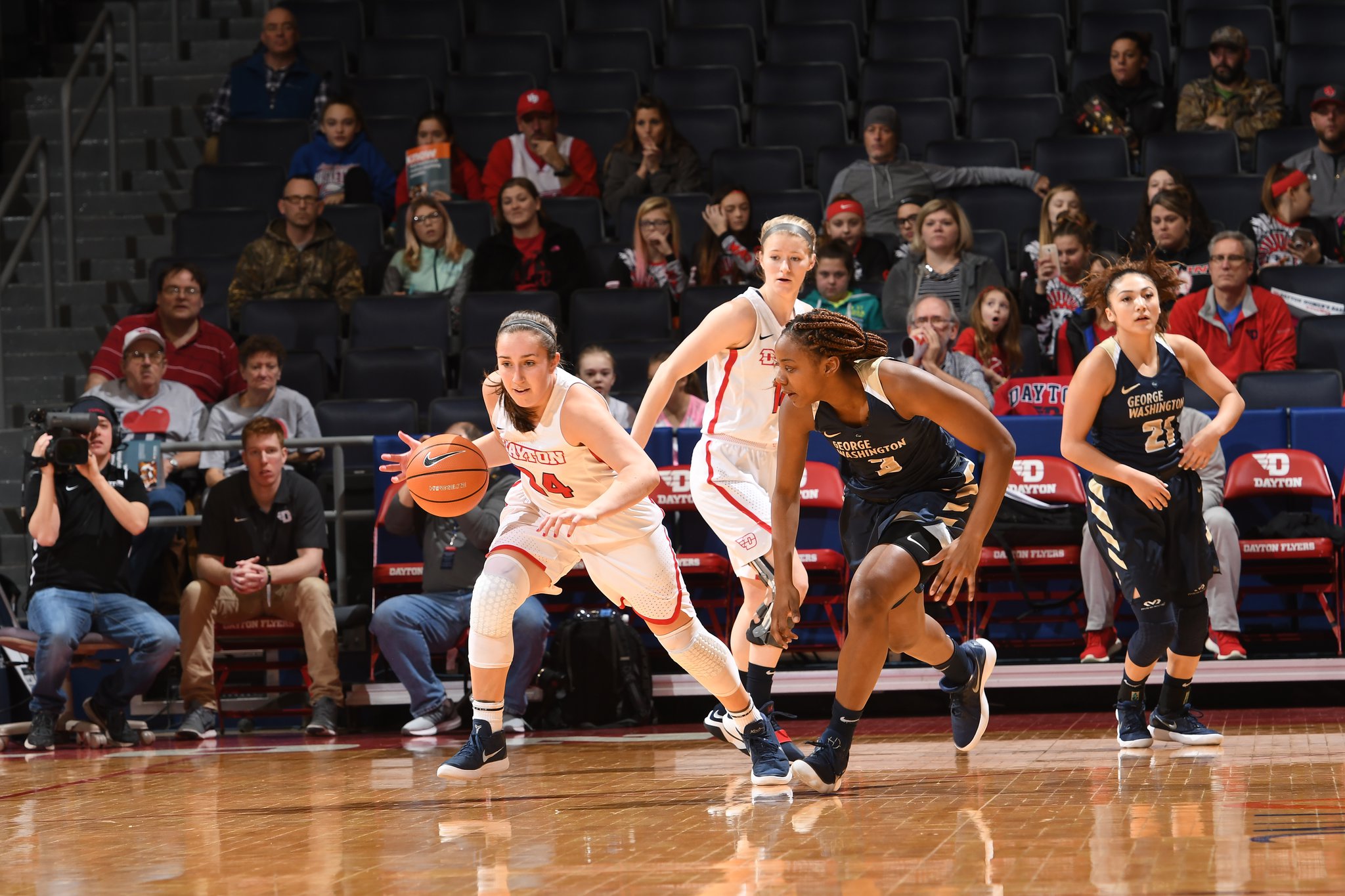 Dayton’s Lauren Cannatelli against George Washington on Sunday, Jan. 21, at UD Arena. Erik Schelkun/CONTRIBUTED