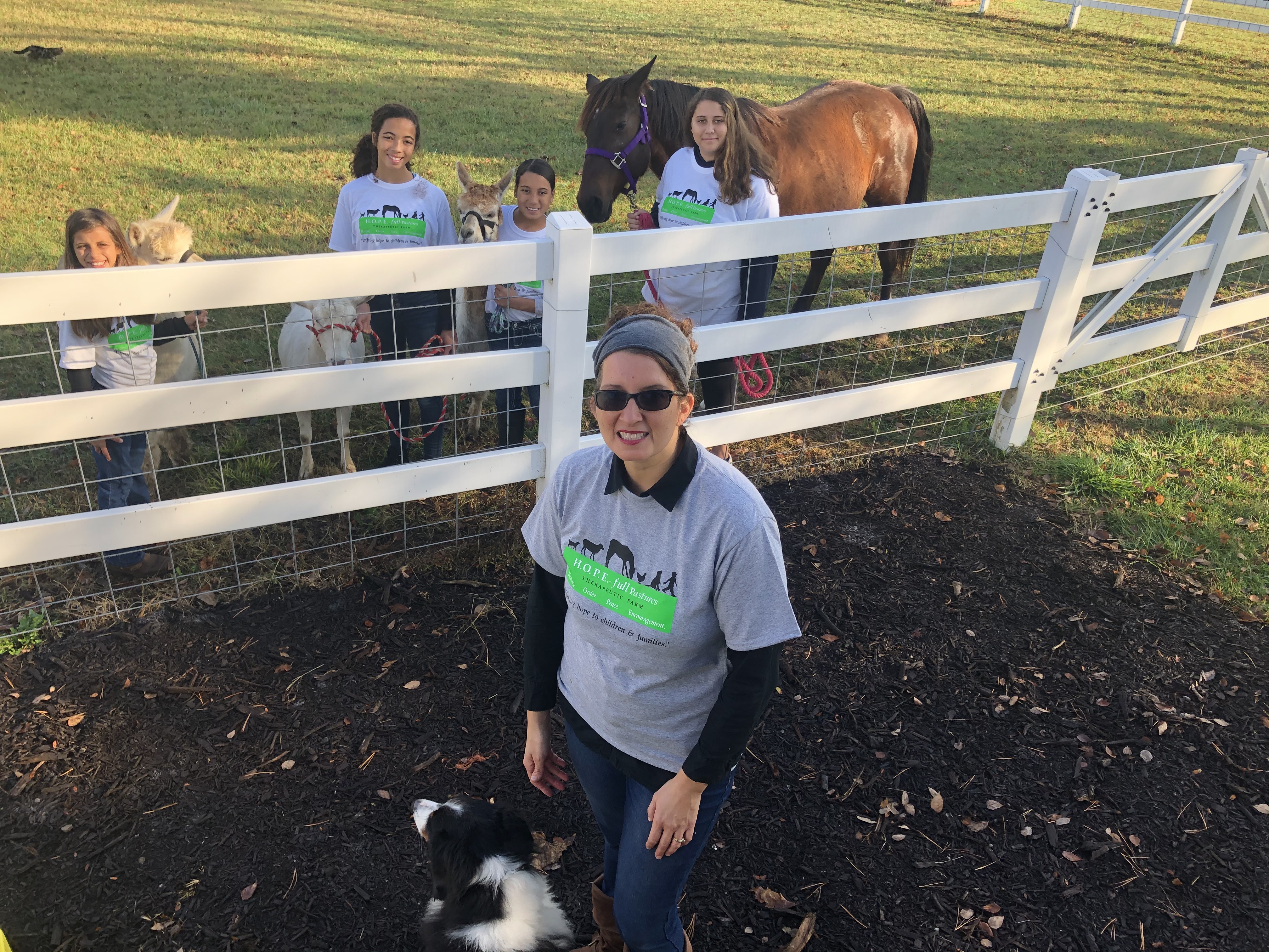 Christa Carrero, 41, recently opened Healing Order Peace Encouragement (HOPE)-Full Pastures Therapeutic Farm on six acres on Ross Hanover Road. She is pictured with four of her five daughters, from left, Sofiana, Soliana, Luciana and Juliana. RICK McCRABB/STAFF
