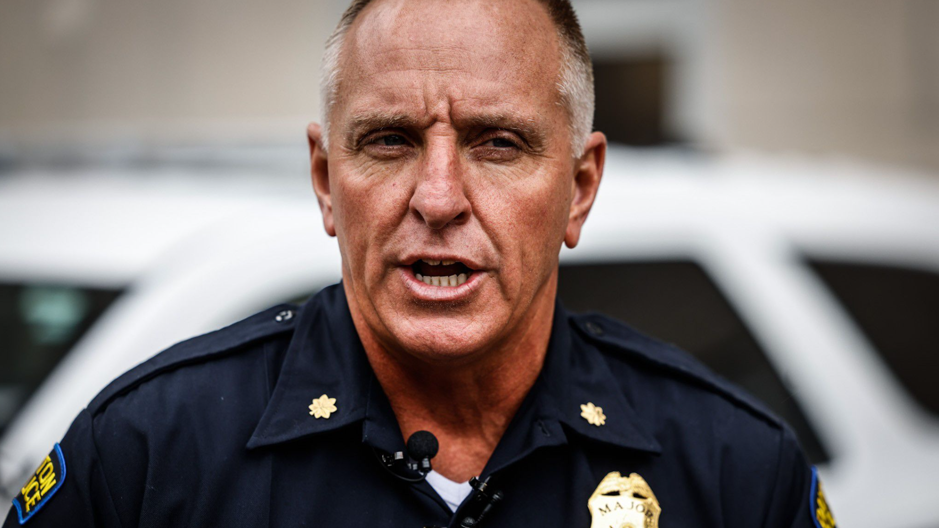 Maj.  Brian Johns of the Dayton Police Department gave a media briefing Thursday, June 2, 2022, behind the safety building concerning the deadly Miami Valley Hospital shooting.  JIM NOELKER/STAFF