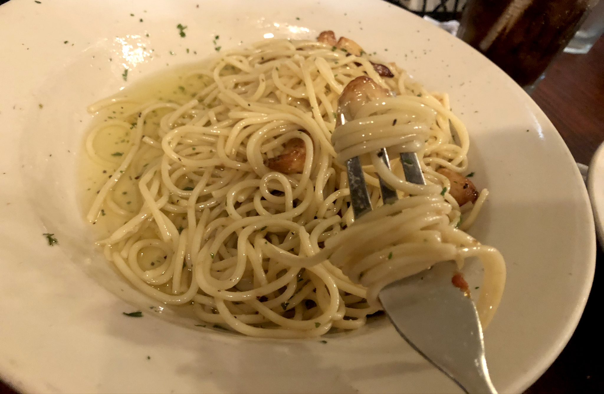The spaghetti aglio e olio at Tony’s Italian Kitchen, 615 S. Main Street, in Englewood. Photo: Amelia Robinson
