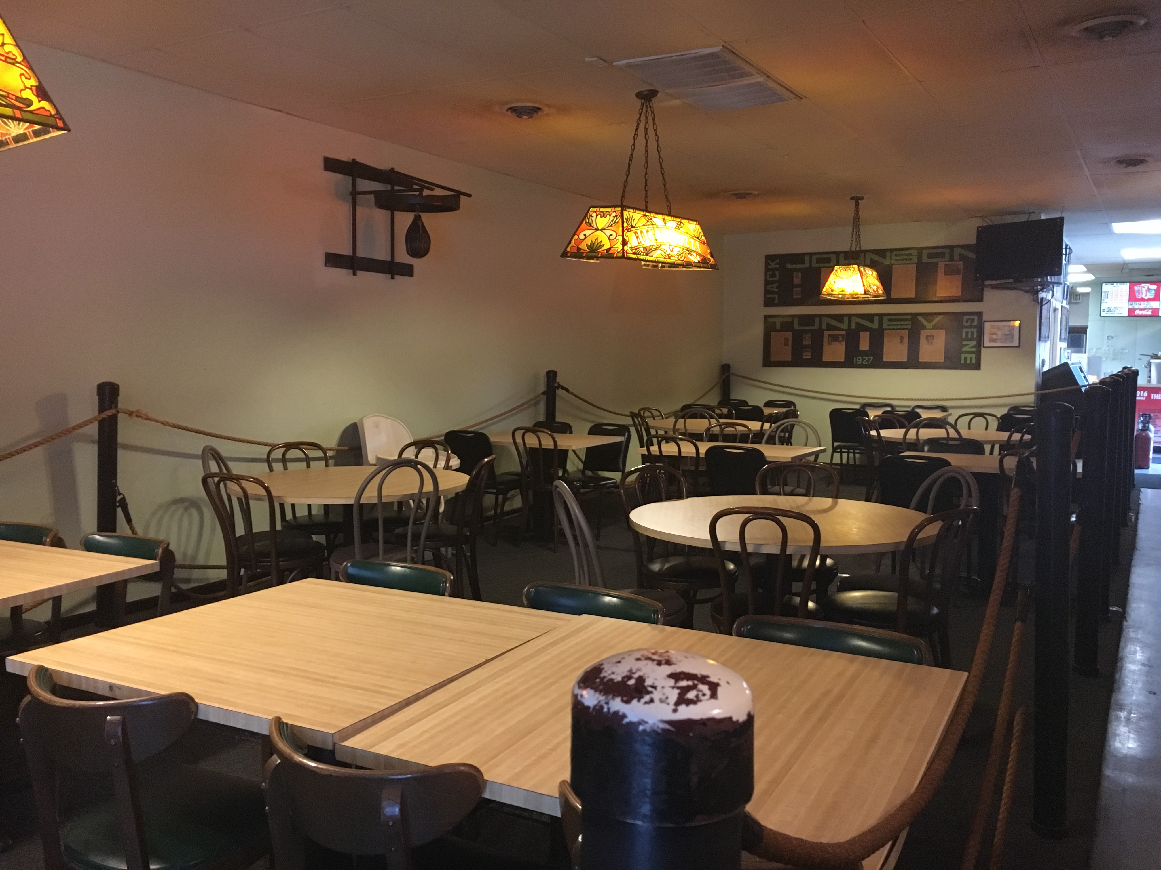 Step into the ring: The boxing-themed dining room features shrines to some of the sport's greatest pugilists.