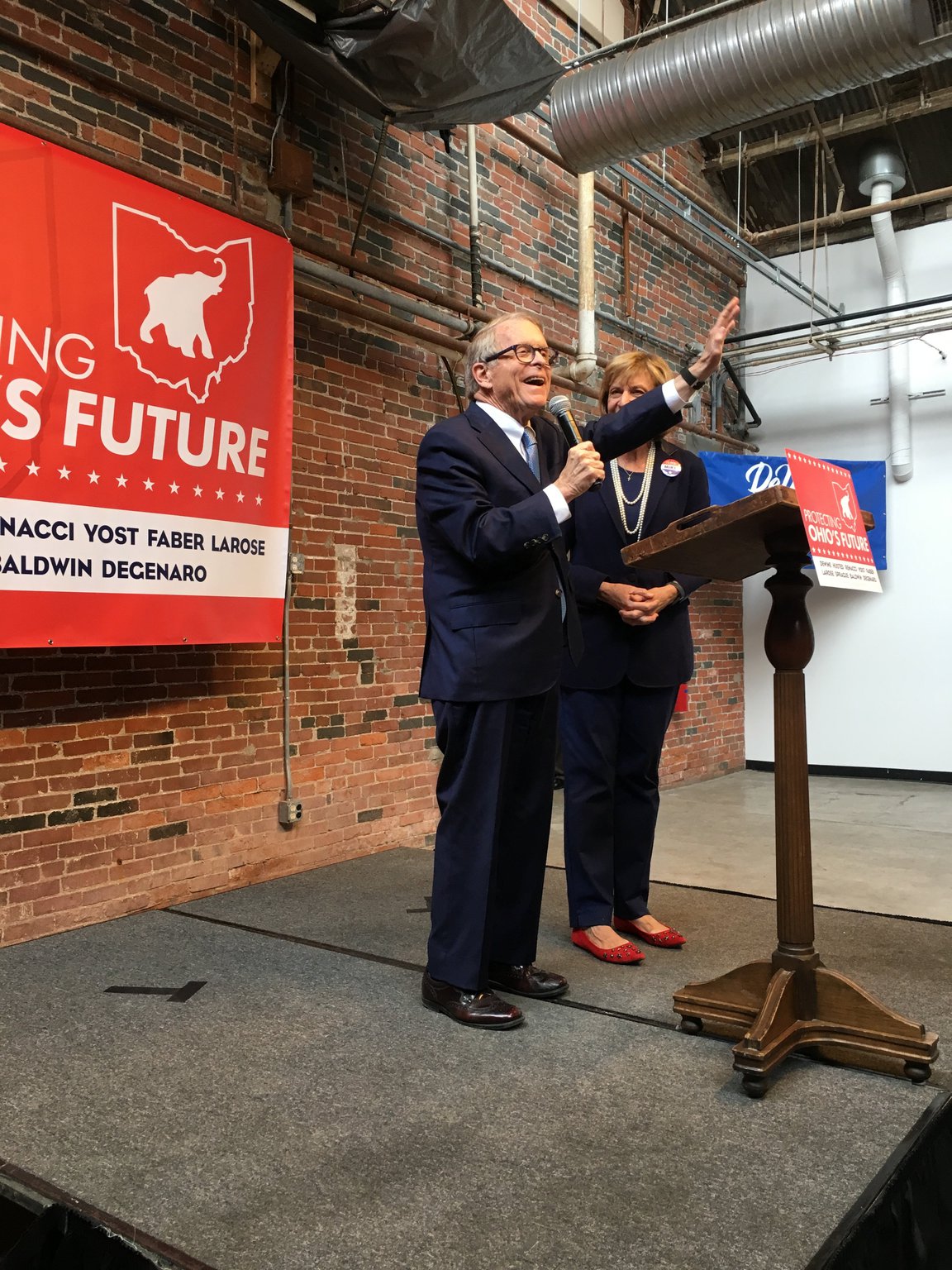 Mike and Fran DeWine at a campaign event in Columbus. Photo by Laura Bischoff
