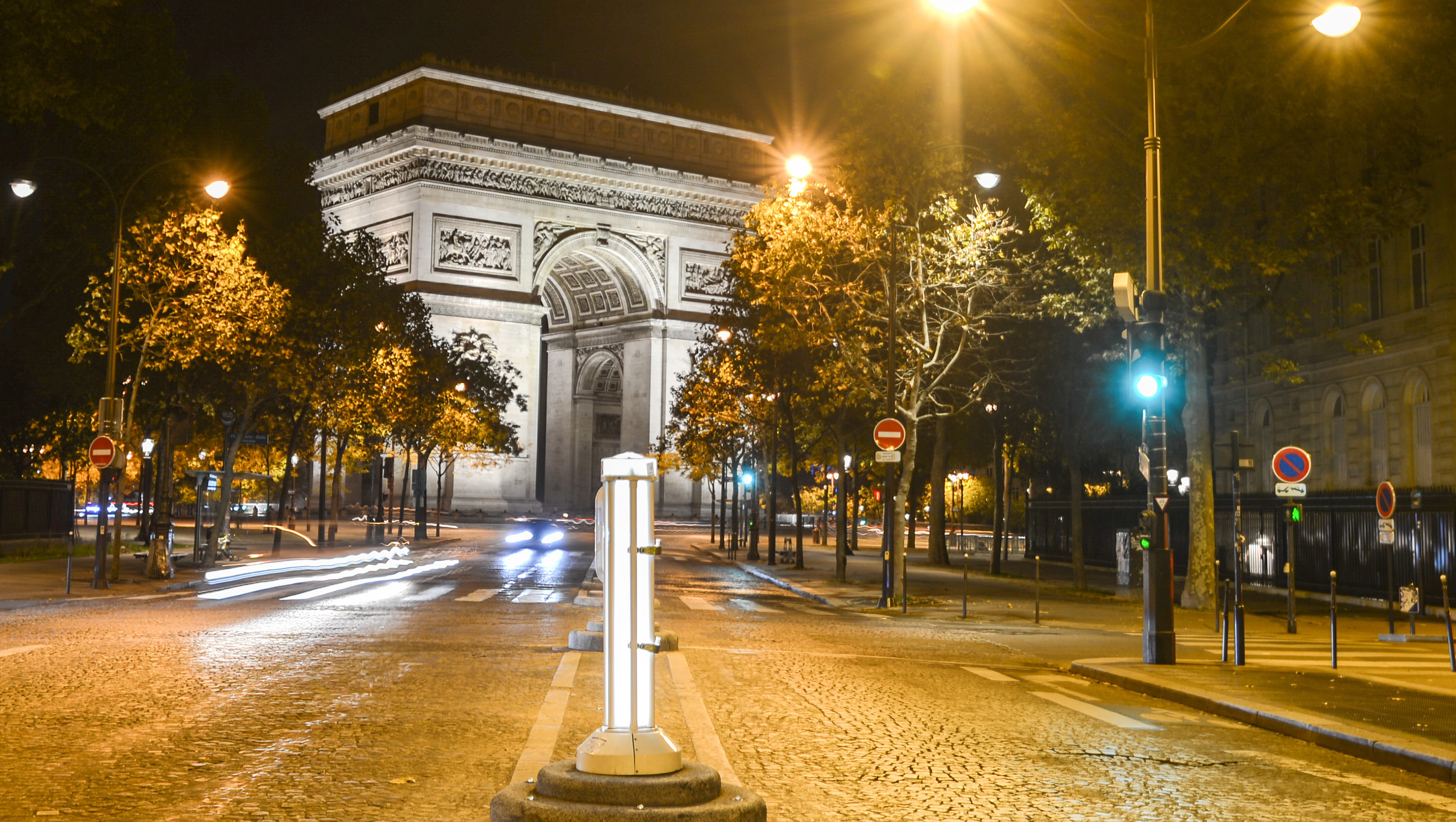 Street View of Champs-Elysees Avenue with Lots of Plane Trees in