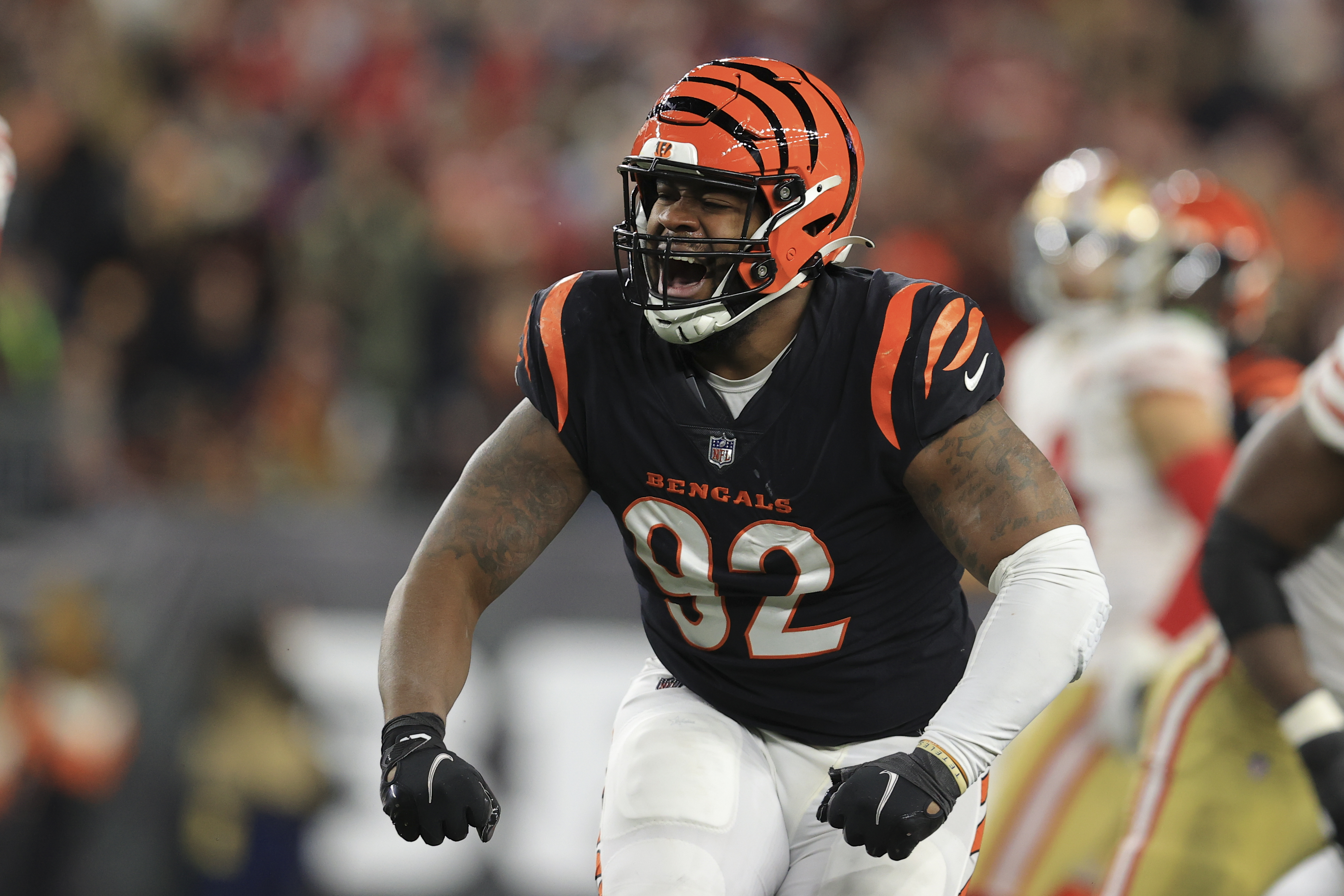 Cincinnati Bengals' B.J. Hill stands on the field during a practice at the  NFL football team's training facility in Cincinnati, Wednesday, July 27,  2022. (AP Photo/Aaron Doster Stock Photo - Alamy