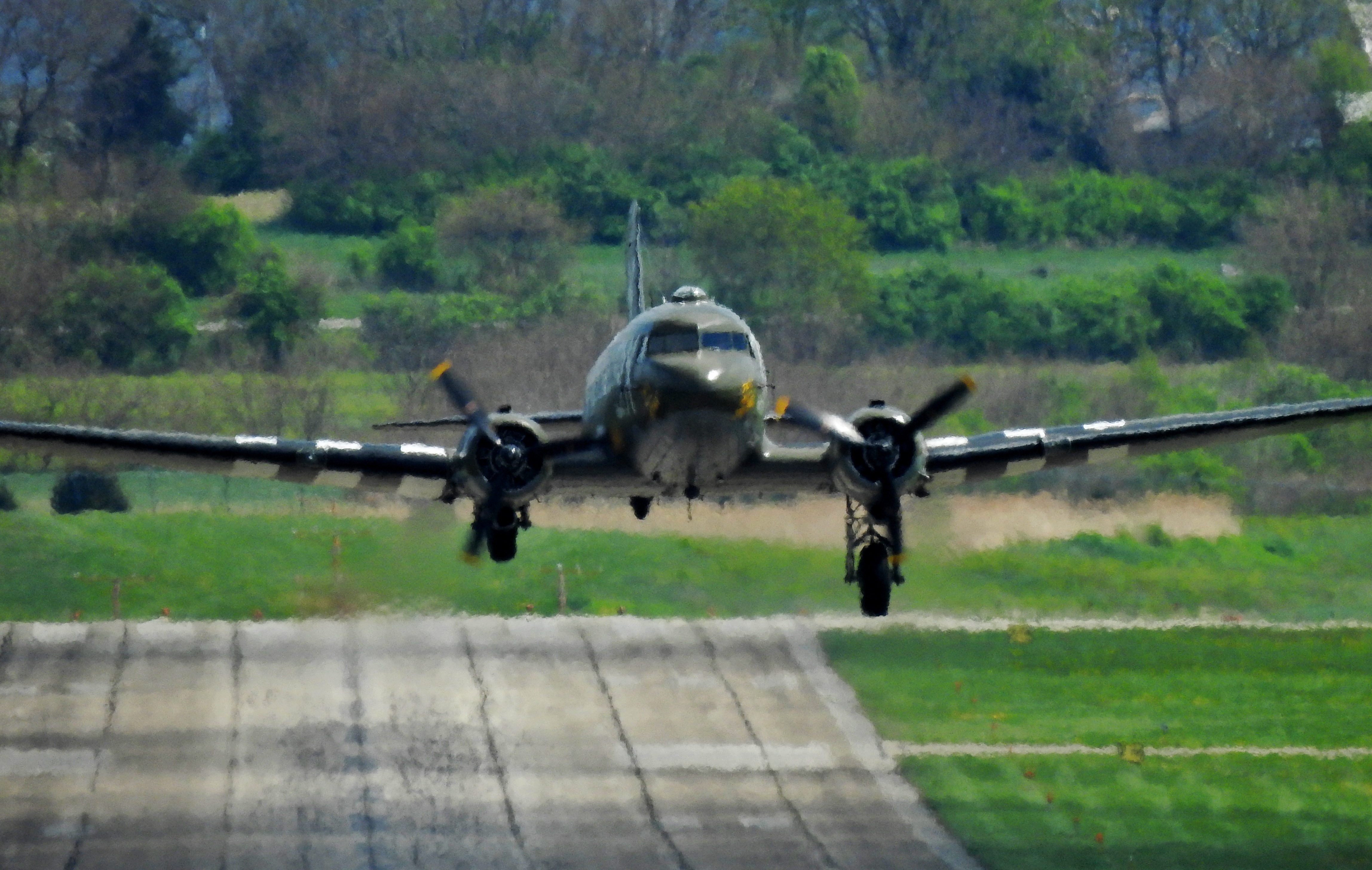That’s All, Brother, a C-47 piloted by Lt. Col. John Donalson, arrived at Butler County Regional Airport Friday, April 16 for a three-day visit with tours and rides available. The historic WWII C-47 aircraft led over 800 C-47’s over the drop zones of Normandy, France on D-Day on June 6th, 1944. NICK GRAHAM / STAFF