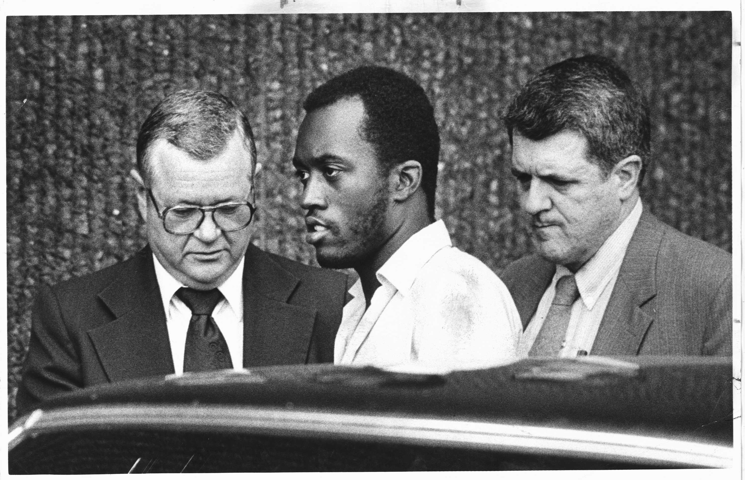 A 1984 archived photo by Charles Steinbrunner of Alton Coleman leaving a federal courthouse.
