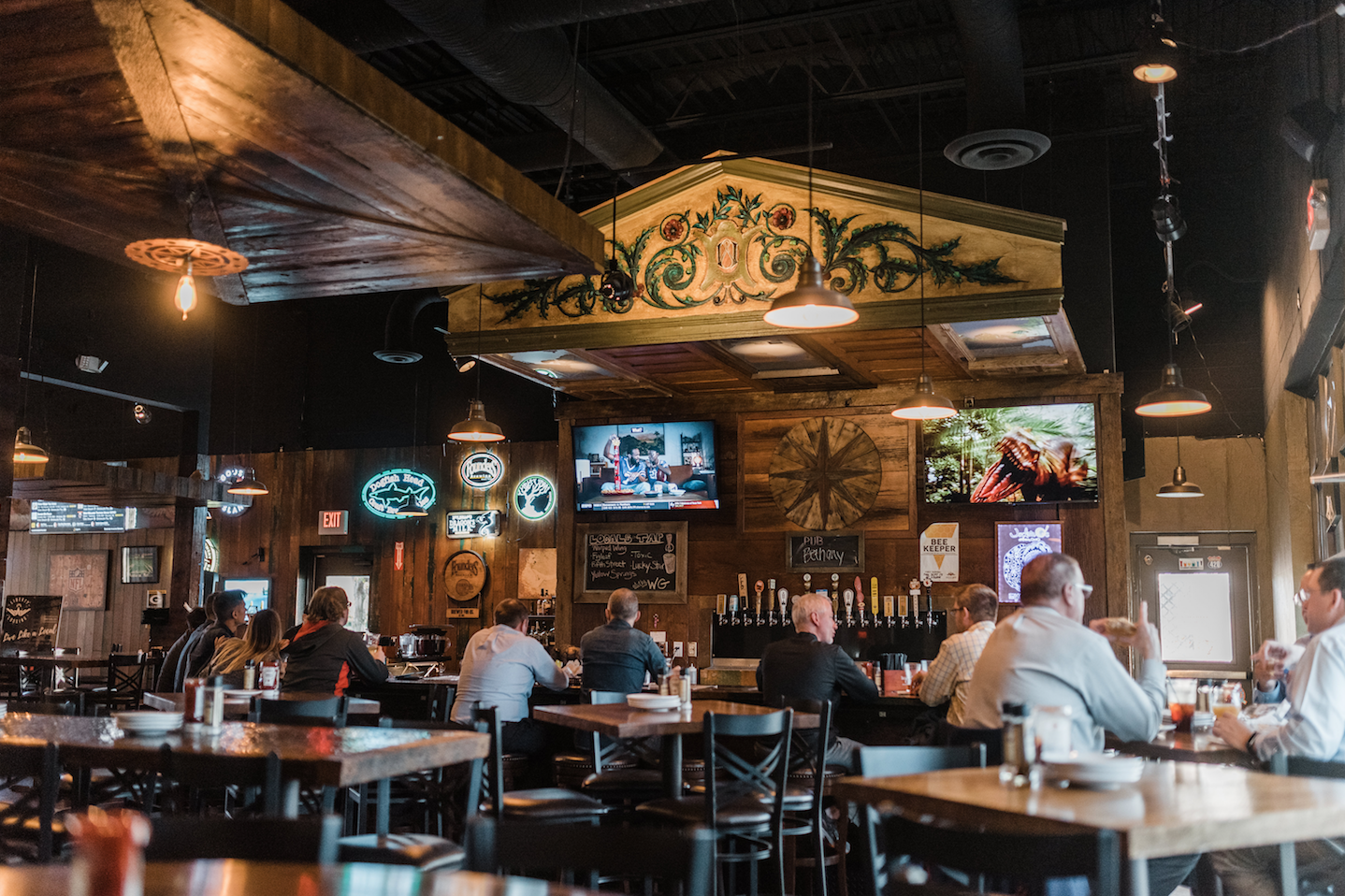 The Wandering Griffin is a local fixture offering exceptional house-brewed craft beers and pub fare in an expansive space with a huge outdoor patio.