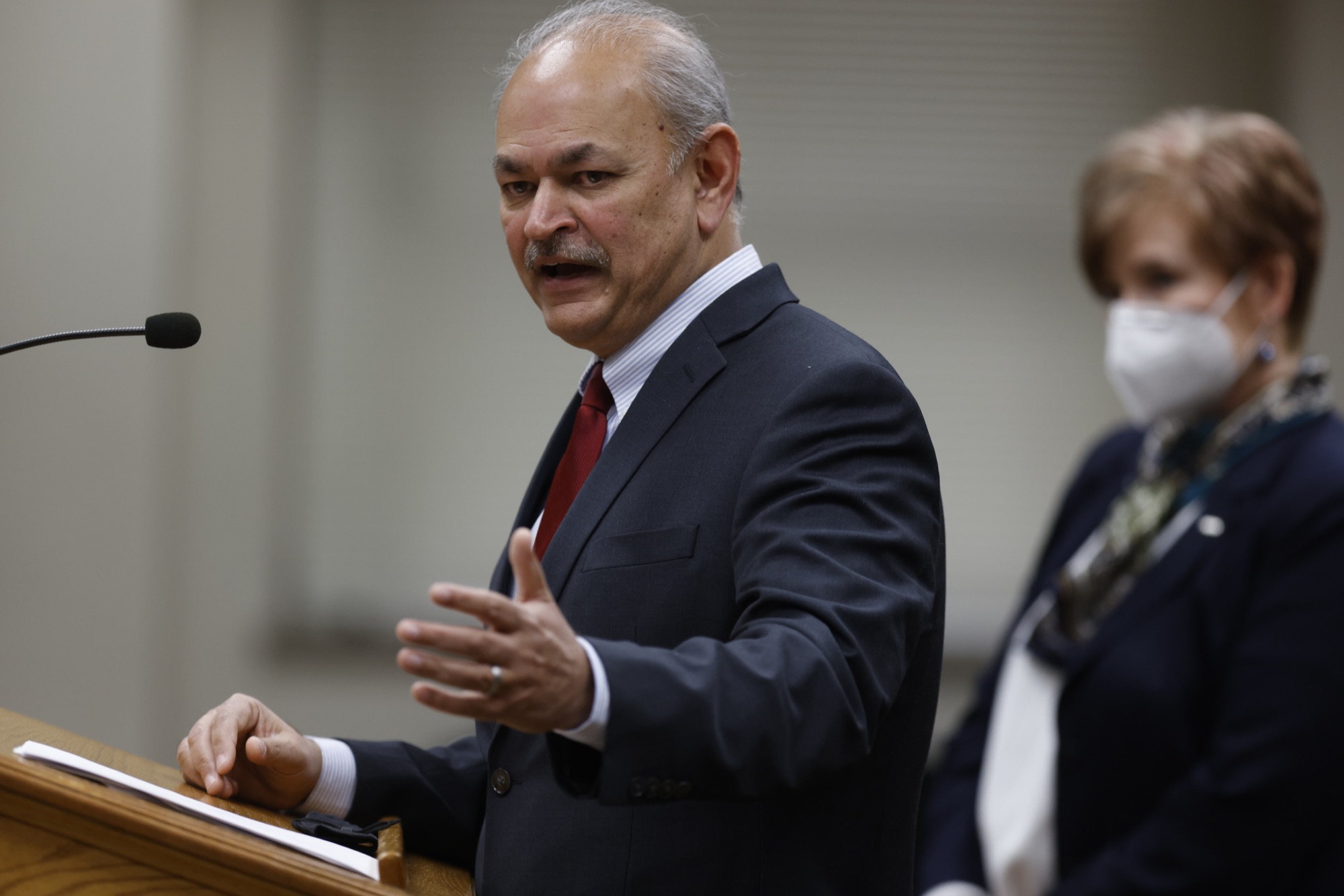 Dayton Police Chief Kamran Afzal presents the findings of the standard review board regarding officers' action at a September traffic stop. Jim Noelker/Staff