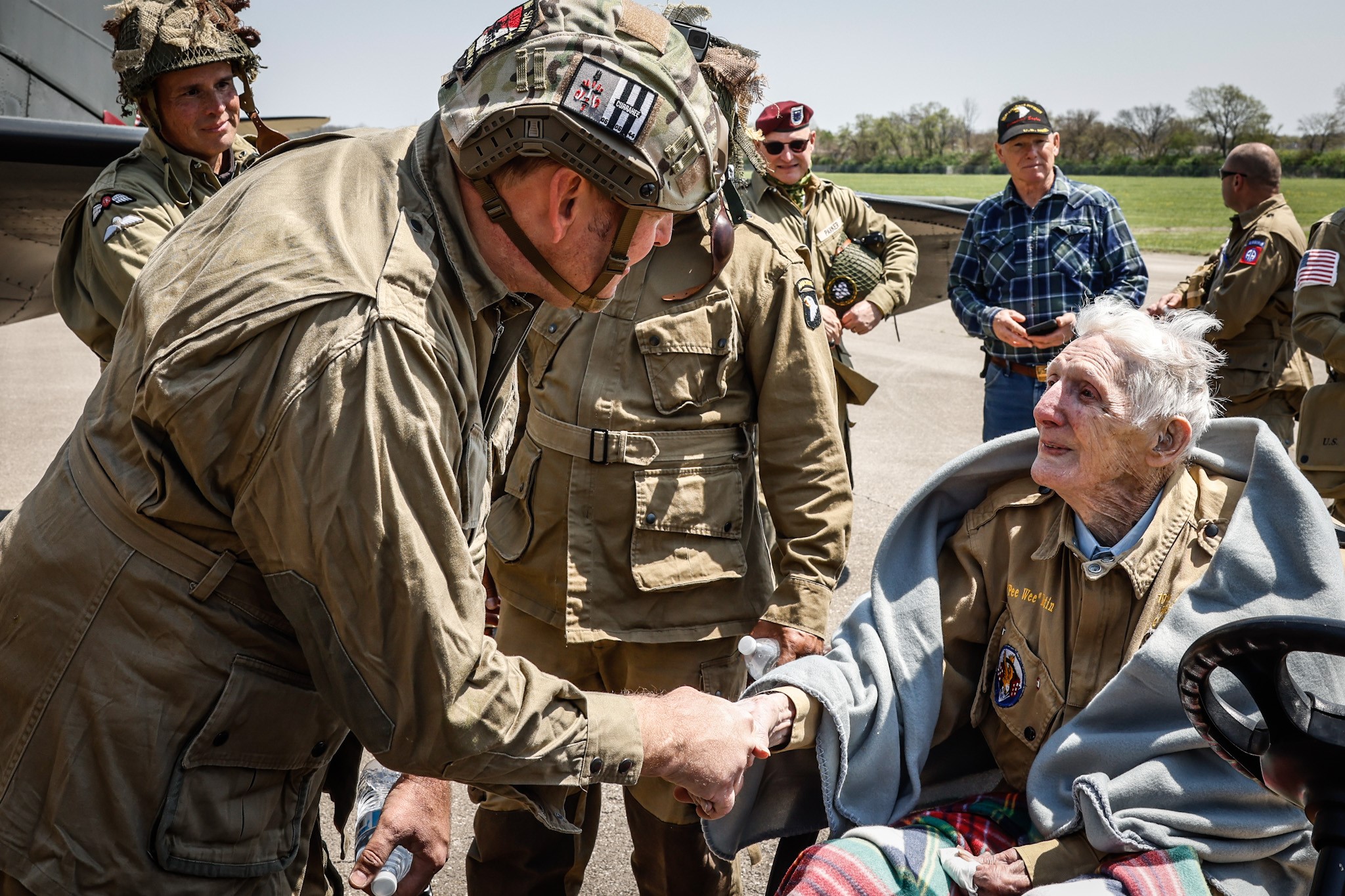 WWII veteran, Jim "Pee Wee" Martin, right, greeted the paratroopers who jump out of two C-47 aircraft that landed at the National Museum of the United States Air Force Wednesday afternoon. JIM NOELKER/STAFF
Two WWII C-47 aircraft and around 30 paratroopers visited the National Museum of the United States Air Force Wednesday April 27, 2022. After landing, the public was permitted to check out the historic aircraft close-up. JIM NOELKER/STAFF
