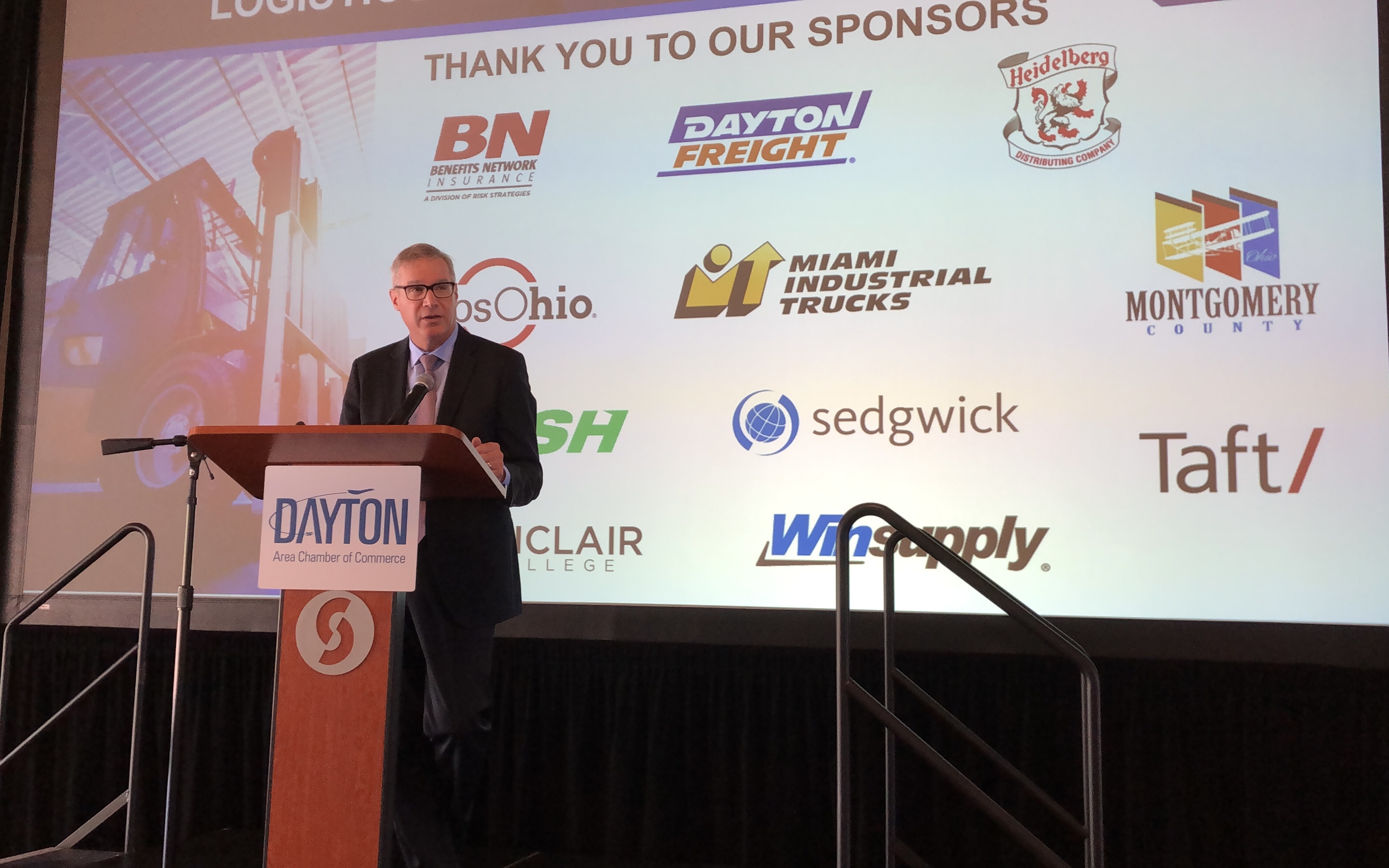 Chris Spear, president and CEO of the American Trucking Associations, speaks at the 6th Annual Southwest Ohio Logistics Conference at Sinclair Community College on 6/22/21.