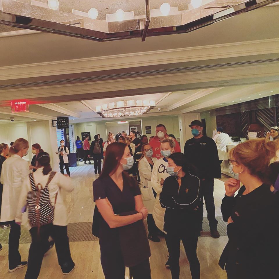 Clayton registered nurse Staci Hedke began a three week stint to help fight the coronavirus in New York. Nurses and other medial professional in the New York hospital where Hedke is staying.