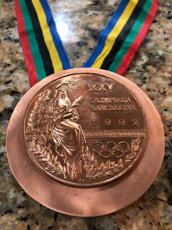 The bronze long jump medal won by Joe Greene – the former Stebbins High star and Ohio State NCAA champ and All American – at the 1992 Barcelona Olympics. CONTRIBUTED