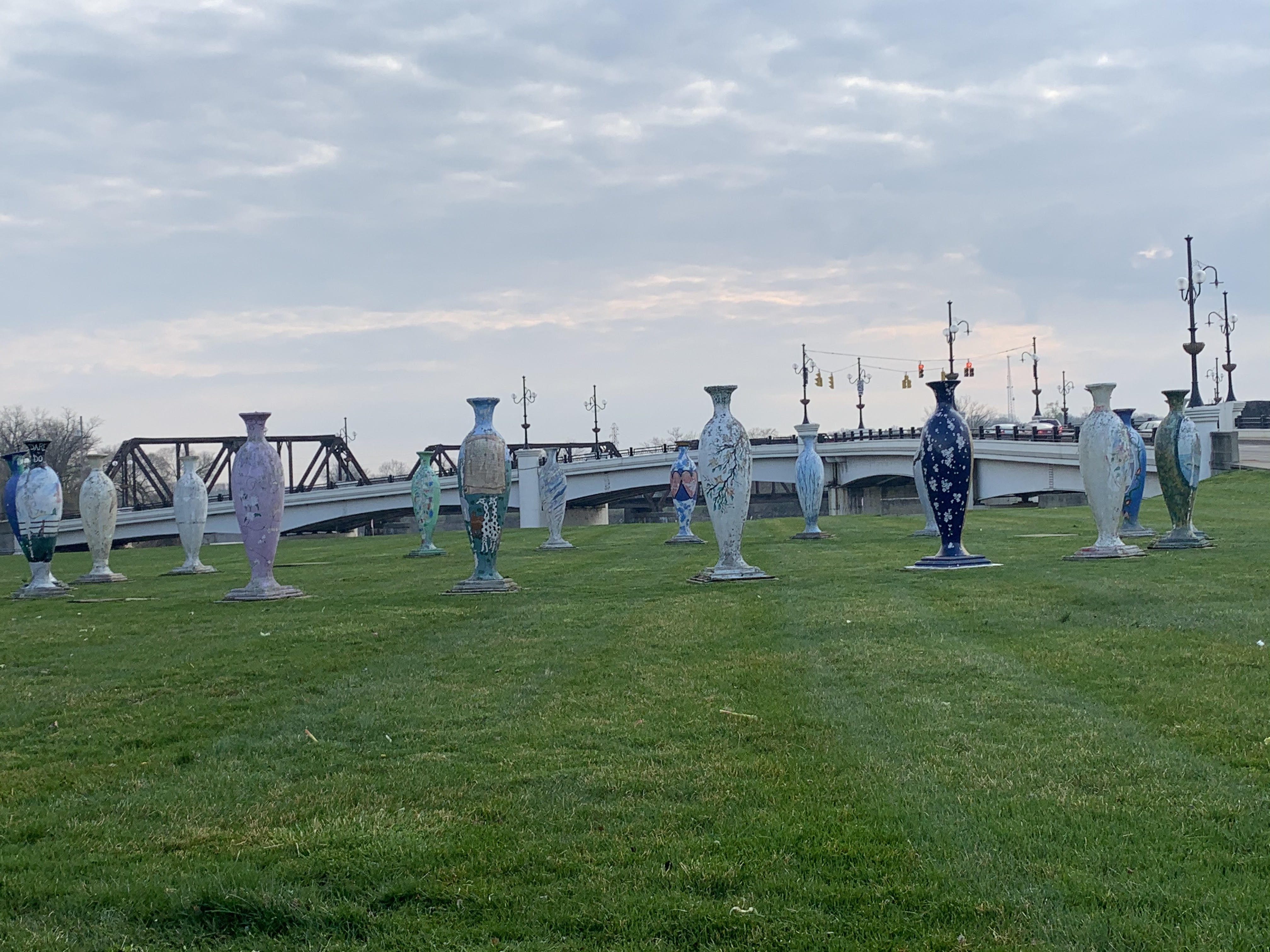 The Vasehenge exhibit in Zanesville consists of 18 uniquely decorated vases arranged in a circle that is similar in design to Stonehenge.