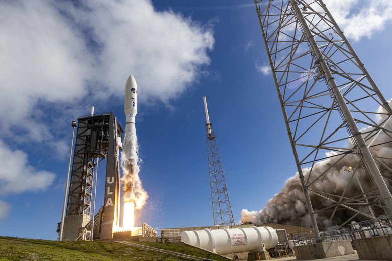An Atlas V carrying the US Space Force-7 mission to space lifts off from Space Launch Complex-41 at Cape Canaveral Air Force Station, Fla., May 17. The mission marks marks the 80th successful mission in a row for the National Security Space Launch program. (Photo courtesy of United Launch Alliance)