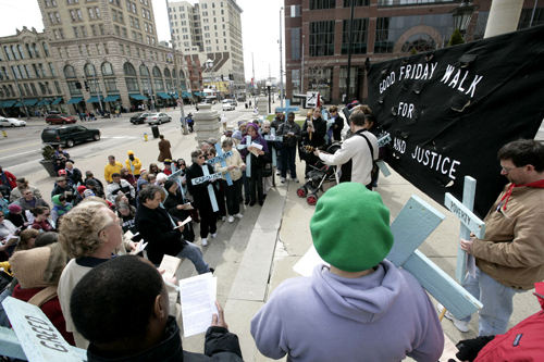 Participants gather annually in downtown Dayton for a Walk for Justice and Peace on Good Friday to bring awareness to social issues. FILE