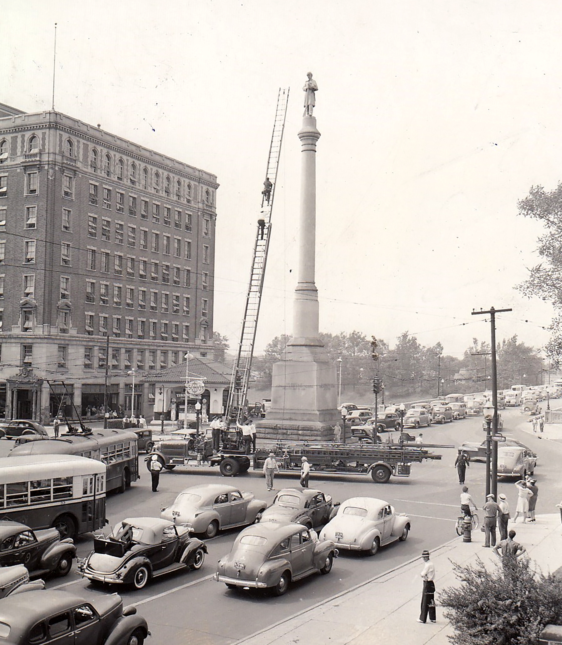 The symbol to the Civil War stood at the intersection of Main and Water Streets until 1948 when it was relocated to alleviate traffic congestion. It was later moved back downtown. DAYTON DAILY NEWS ARCHIVE