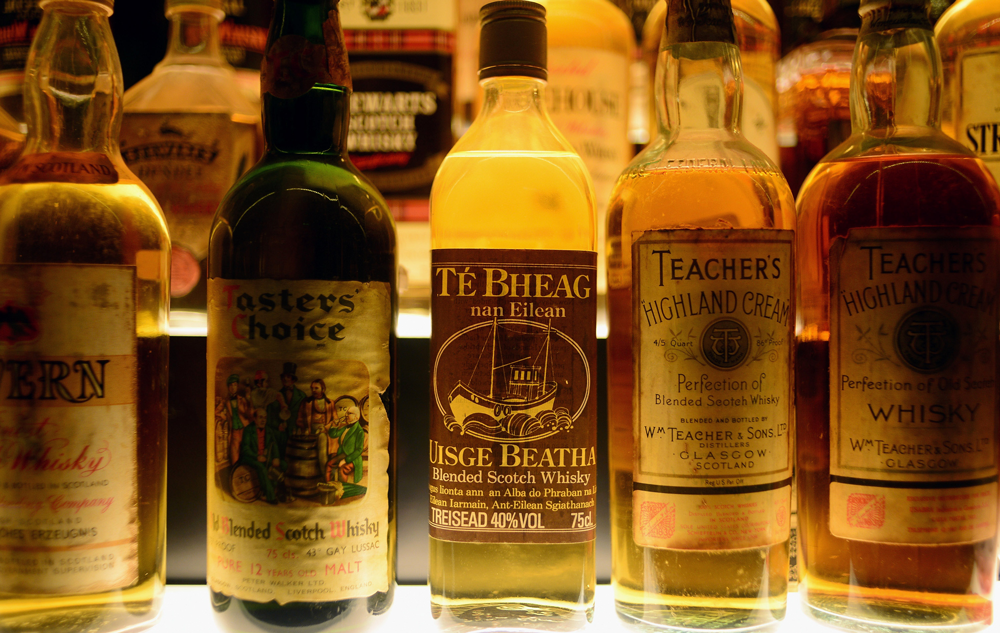 Bottles of whisky on display in the Diageo Claive Vidiz Collection, the world's largest collection of Scottish Whisky on display at The Scotch Whisky Experience on March 19, 2014 in Edinburgh, Scotland. (Photo by Jeff J Mitchell/Getty Images)