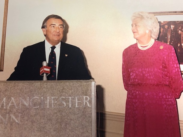 Barbara Bush with former State Sen. Barry Levey in Middletown in 1988, just before Election Day.