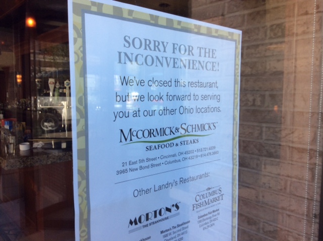 McCormick & Schmick’s shut down abruptly today, Sept. 24, at The Greene Town Center in Beavercreek. MARK FISHER/STAFF