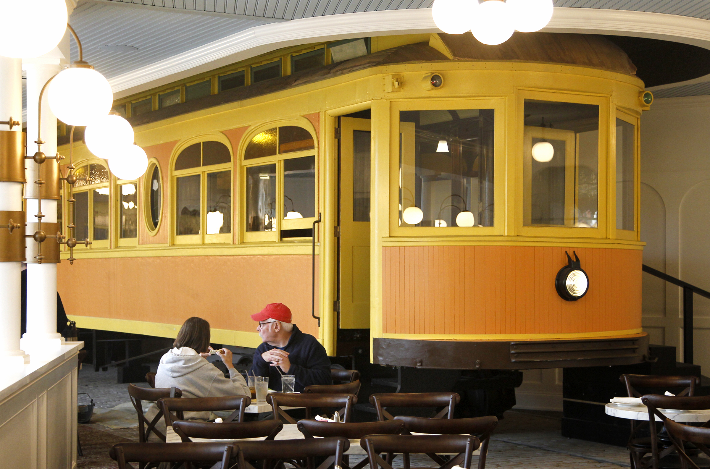 A restored 1903 Barney & Smith interurban car is the centerpiece of the new re-imagined Culp's Cafe at Carillon Historical Park. Diner can take a seat inside for meals. LISA POWELL / STAFF