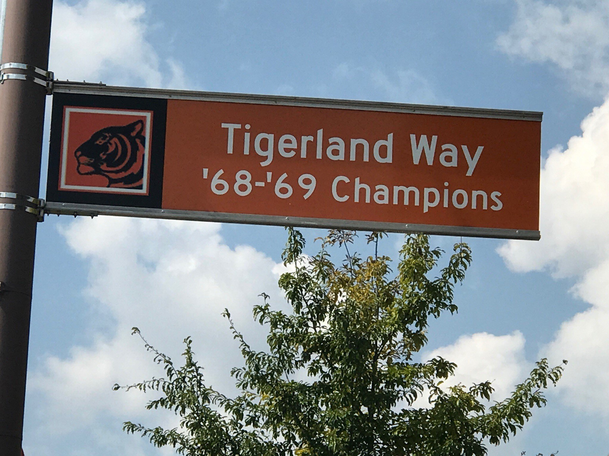 New street sign off E. Broad St at East High School commemorating the historic feat of 2 state crowns just seven weeks apart in 1968-69 school year. Tom Archdeacon/STAFF