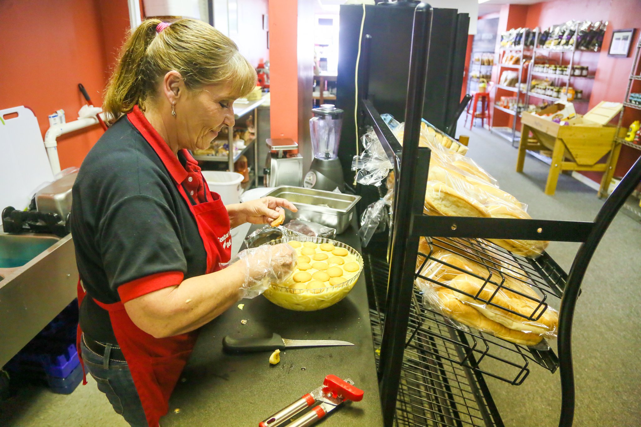 Peggy Carroll makes banana pudding at Central Market & Deli in Middletown, which also offers a full deli.