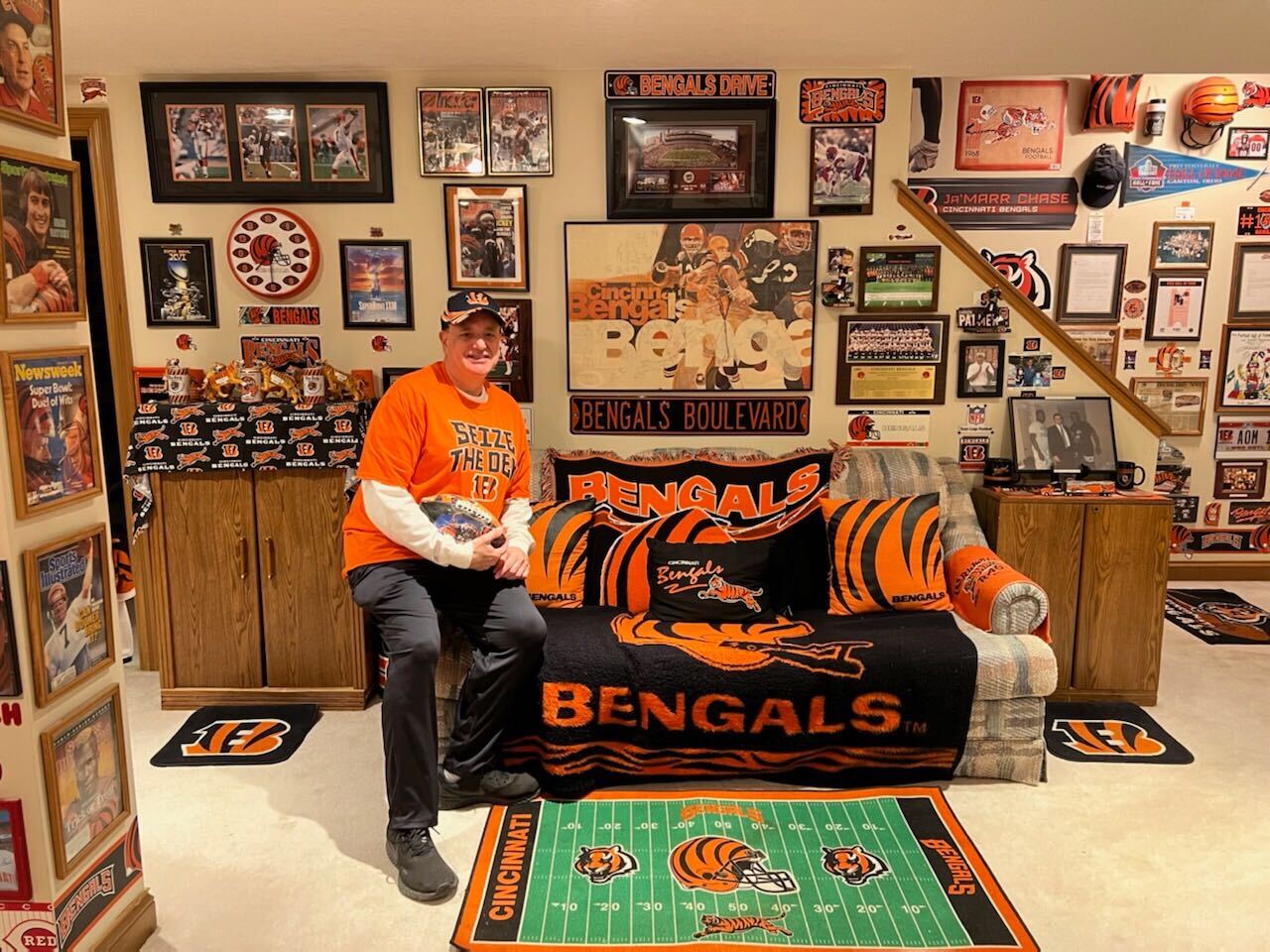 Local Cincinnati Bengals fan using footwear artwork to connect