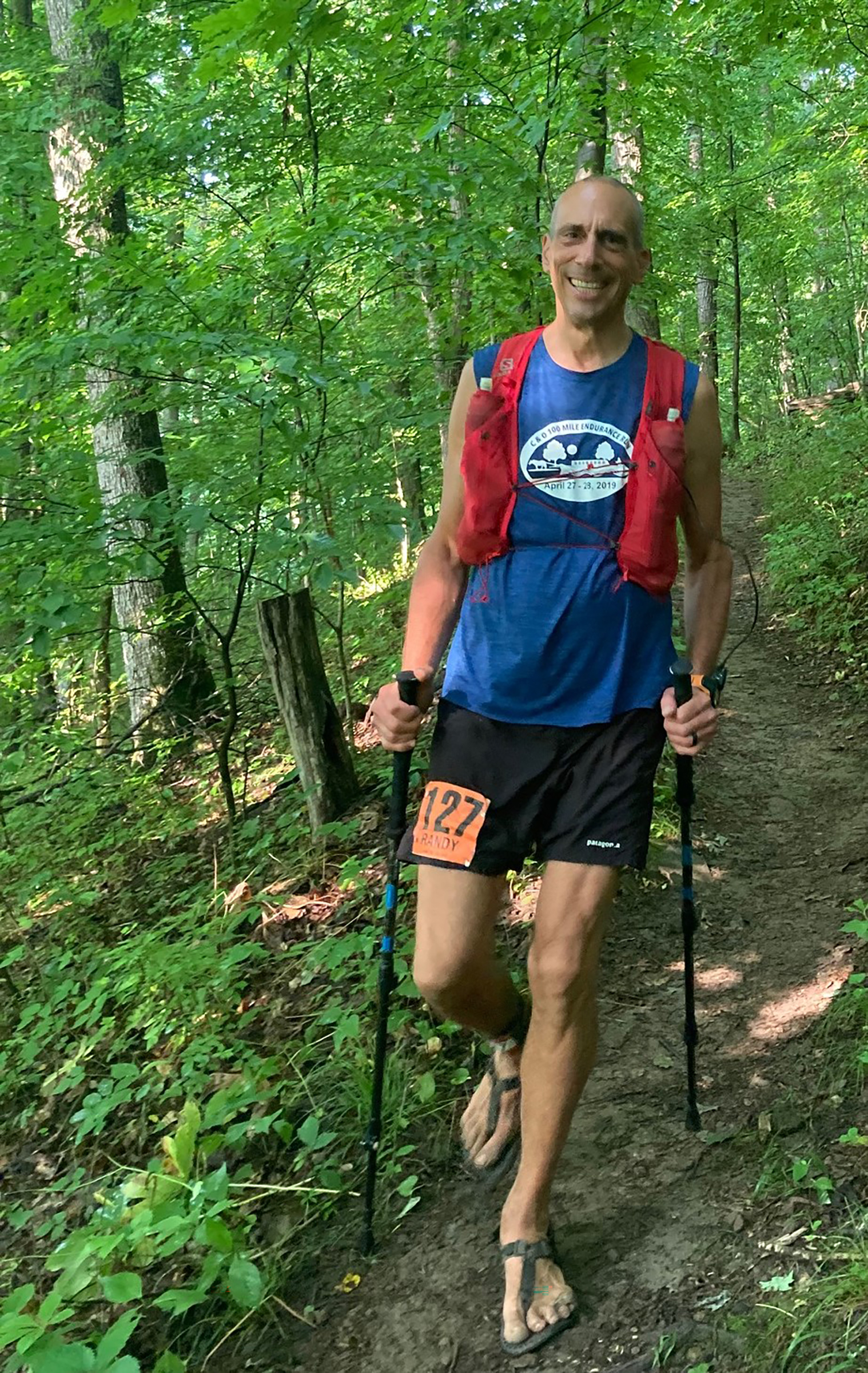 Randy Kreill races regularly and completed his 79th race in July. Most are his 50 to his 100 miles long and he runs these races in sandals only.contributed