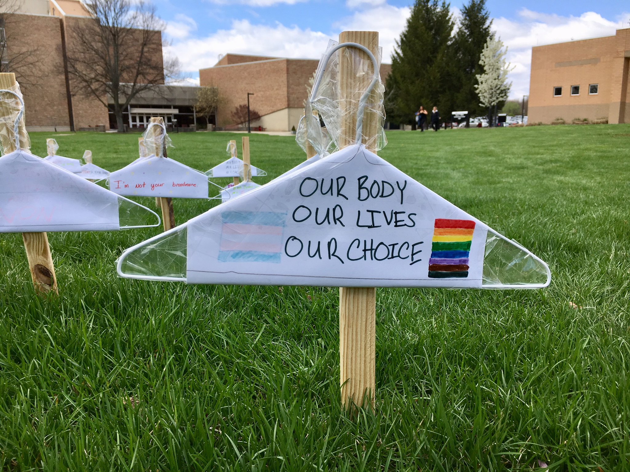 The pro-choice display members of the College Students for Reproductive Justice erected on the Miami University Hamilton campus.