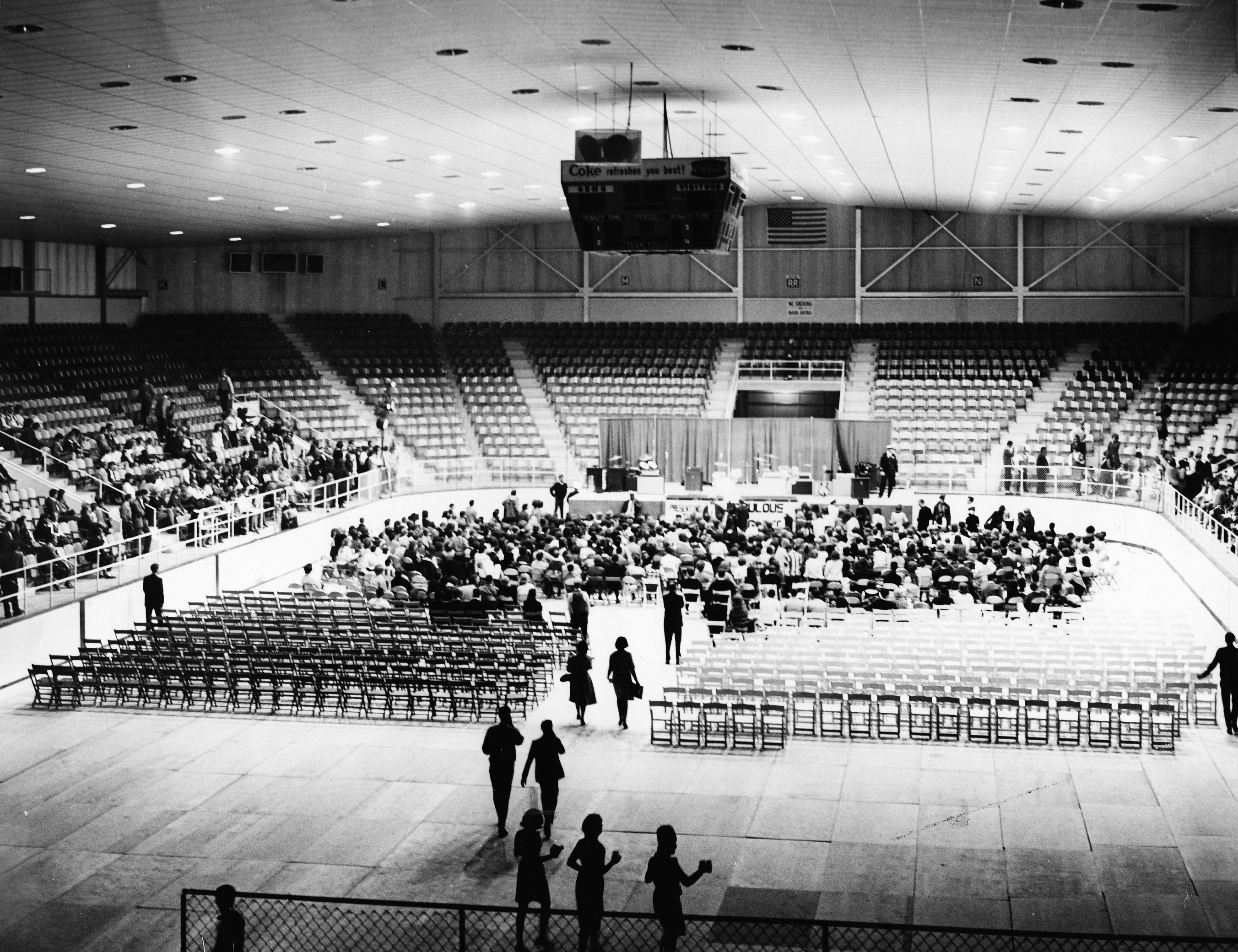 The caption on this photograph published Nov. 14, 1964 in the Dayton Daily News read "Say Chaps, What Do You Suppose Happened To All The People? Hara Arena dwarfs the handful that came to see the Stones." DAYTON DAILY NEWS ARCHIVE