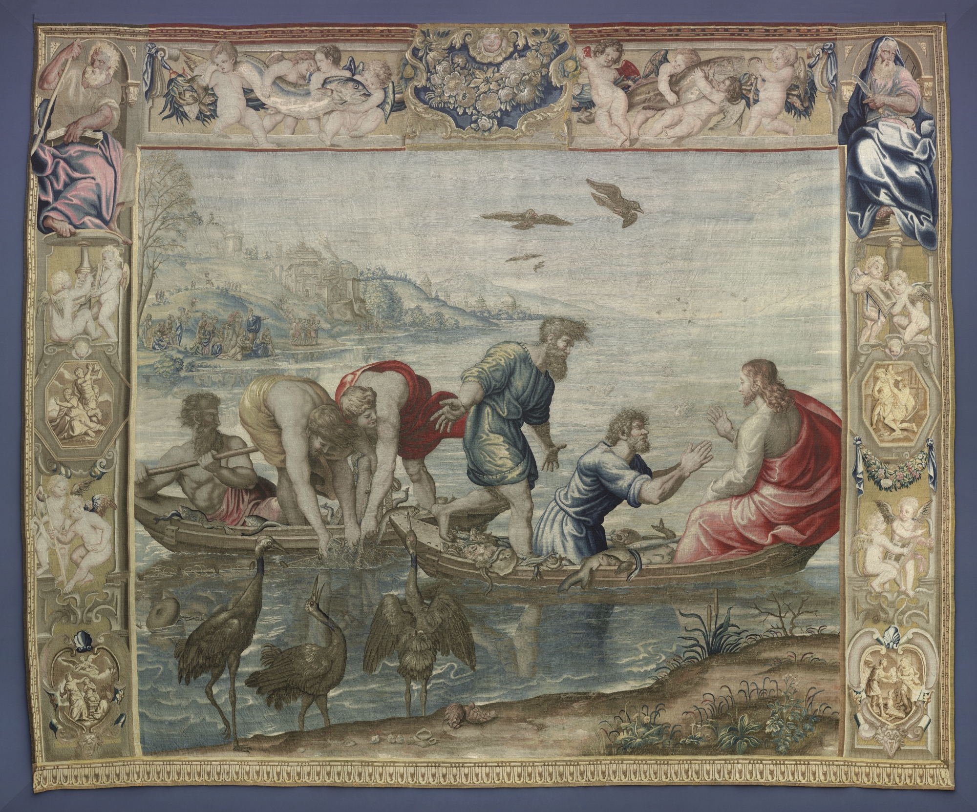 Mortlake Tapestry Manufactory (after drawings by Raphael), The Miraculous Draft of fishs, after 1625. Tapestry, Staaliche Kunstsammlugen Dresden, Gemäldegalerie Alte Meister.  CONTRIBUTED
