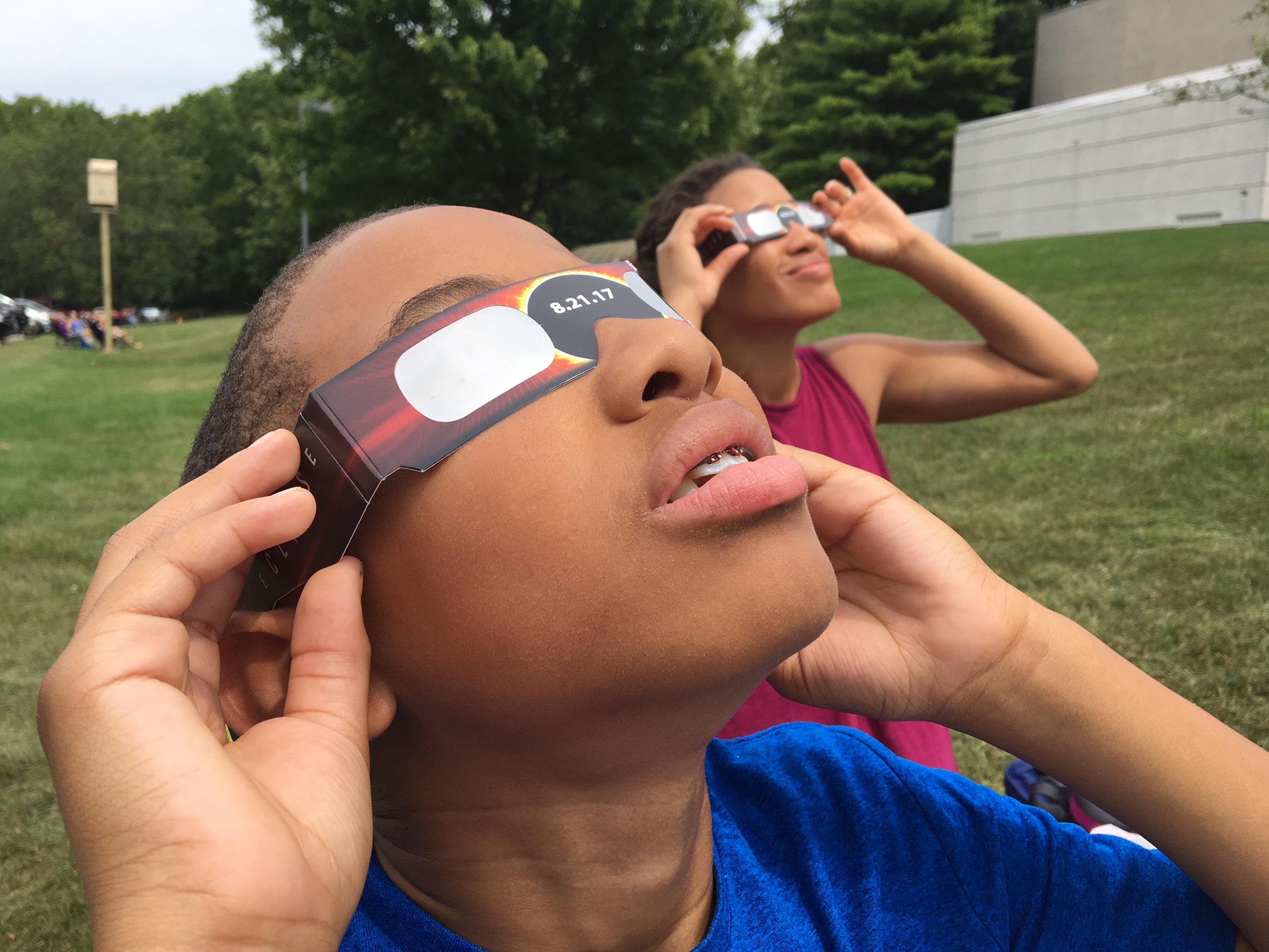 Ezra Johnson, 10, of Franklin experienced the eclipse Monday at the Boonshoft Museum of Discovery in Dayton. CHRIS STEWART / STAFF