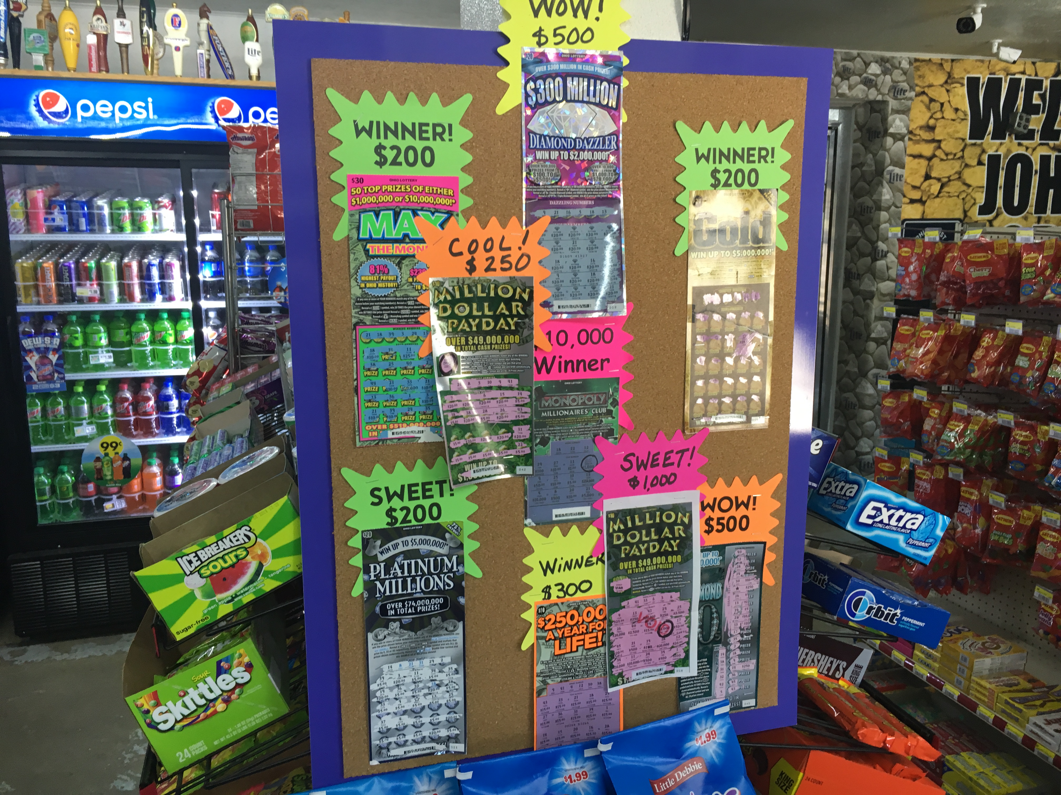 The winner's board at Johnson's Grocery in Fairfield Twp.