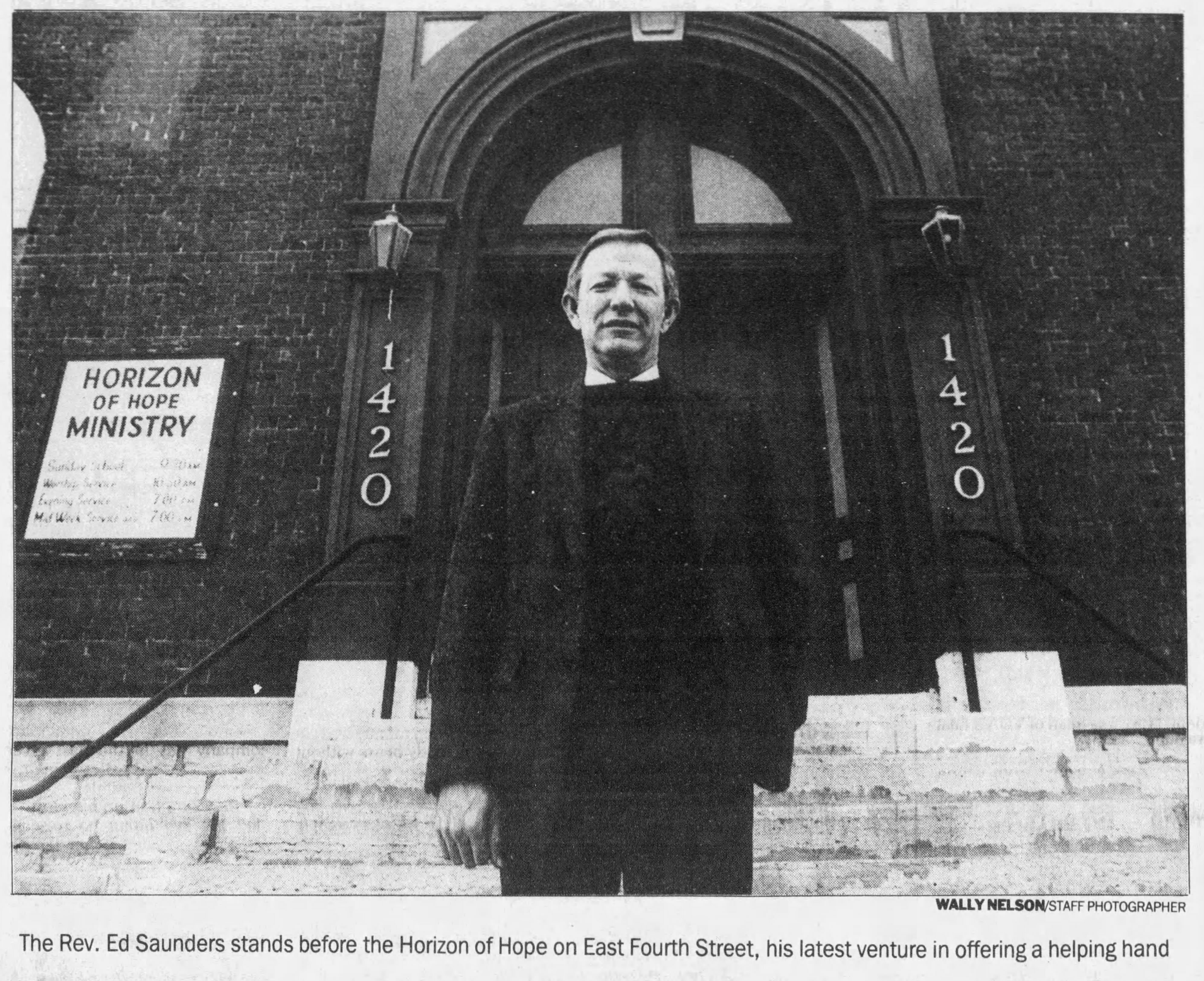 The Rev. Ed Saunders stands before the Horizon of Hope (formerly the Second German Baptist Church) on East Fourth Street. DAYTON DAILY NEWS ARCHIVE