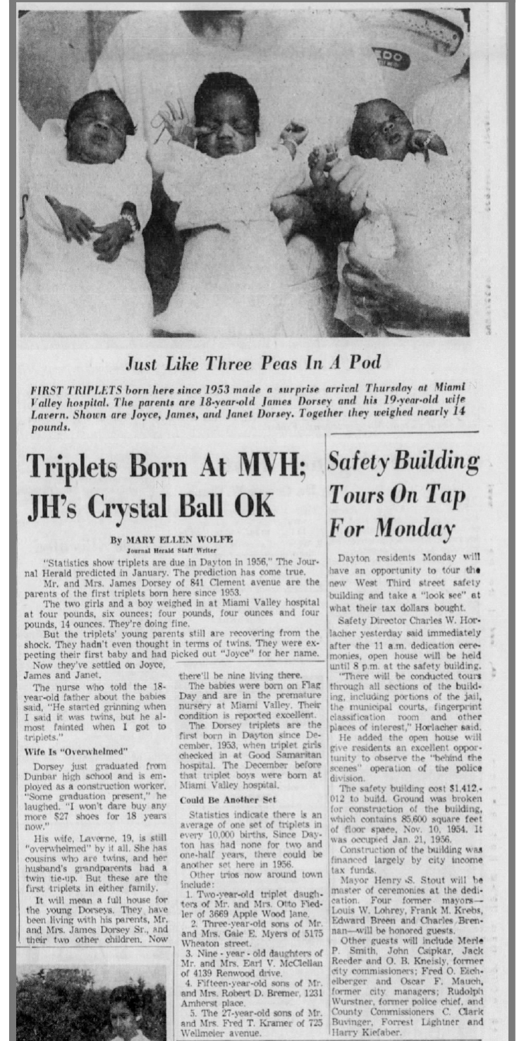 Chaminade Julienne High School grad Joyce Dorsey Kenner appears in the Netflix documentary Becoming about former first lady Michelle Obama. She was born in Dayton as a set of triplets in 1956. She is her siblings Janice Allen and Jimmy Dorsey were featured in this Journal Herald article June 16, 1956.