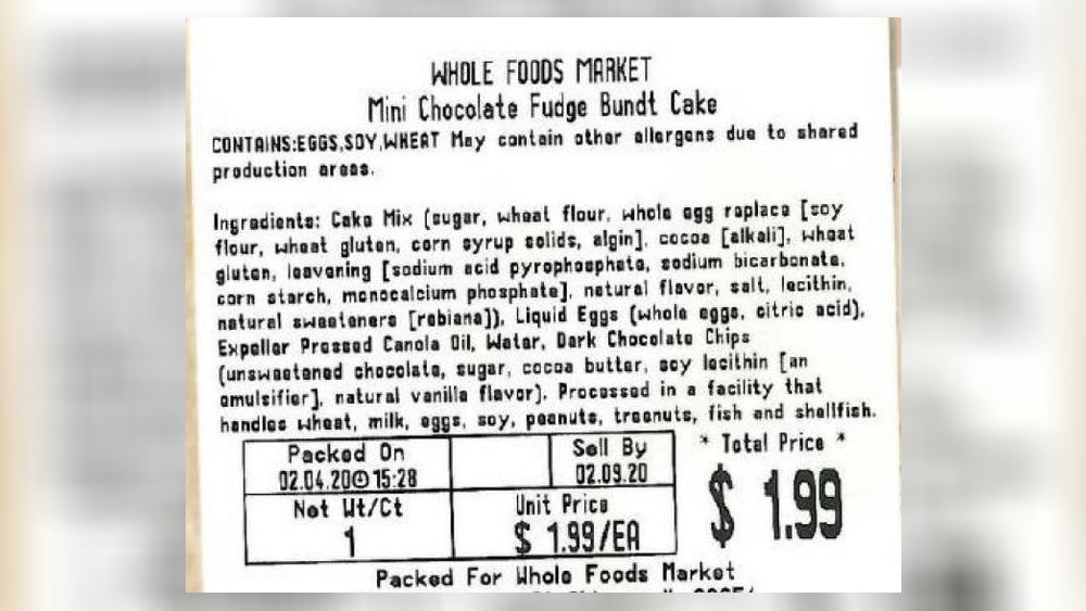 Undeclared milk in some bundt cakes and some cookies sold at Whole Foods Market prompted a recall of products. (Courtesy/U.S. FDA)