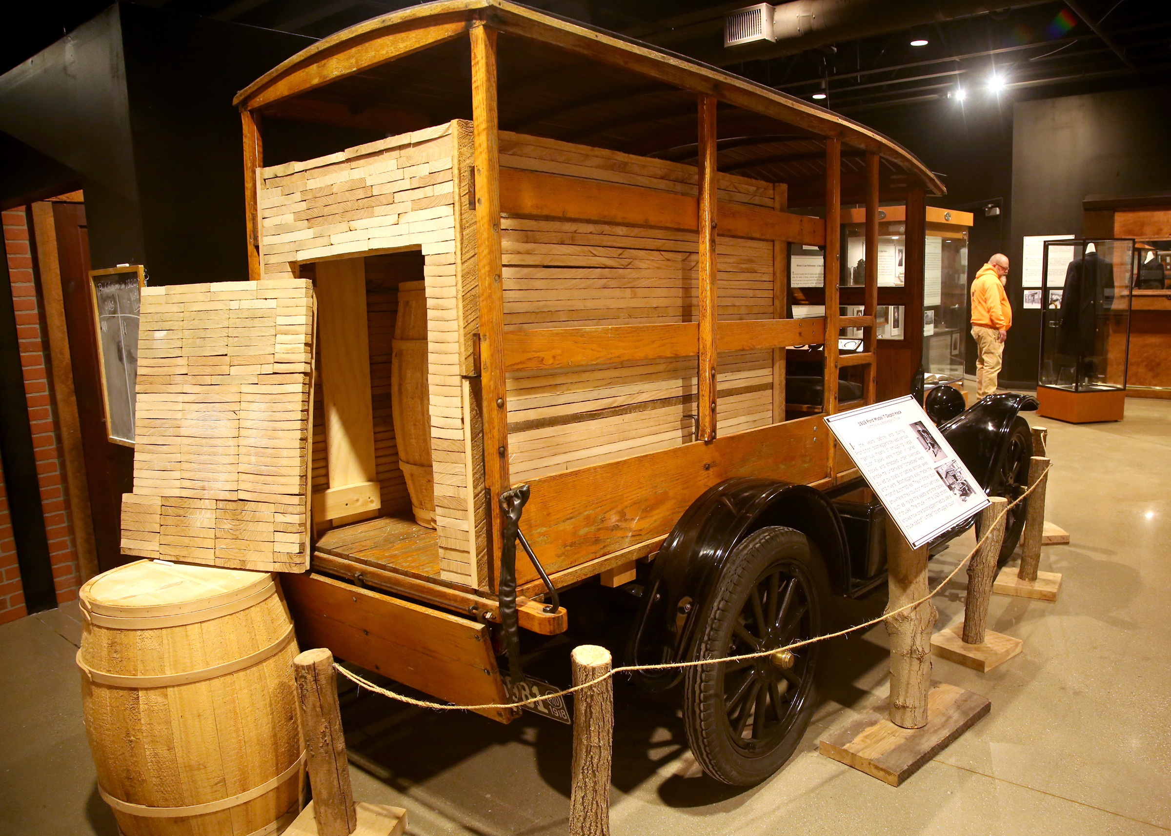 A 1919 Ford Model T, a bootleggers ride, has been cleverly disguised into a truck carrying lumber with a hidden panel protecting barrels of liquor. LISA POWELL / STAFF